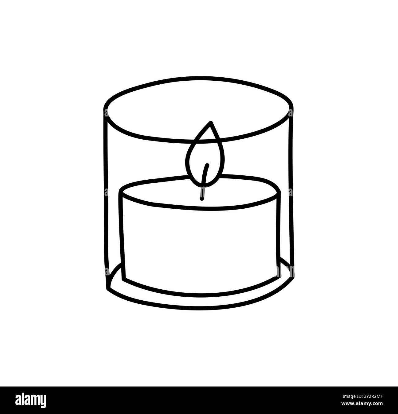 Bougie de contour de style dopamine brûlant Doodle. Décor de chandelier de ligne esthétique dessiné à la main isolé sur fond blanc. Jour férié, Saint Valentin Illustration de Vecteur