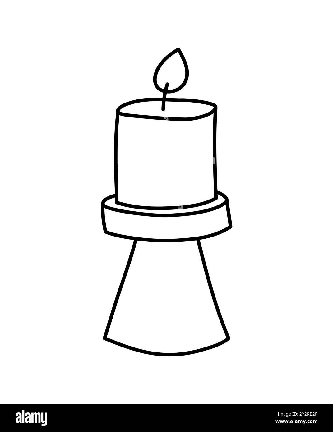 Bougie esthétique de décoration de ligne vectorielle de cire. Illustration colorée dessinée à la main. Délicat élément romantique de décor. Dessinez une bougie allumée chaleureuse Illustration de Vecteur