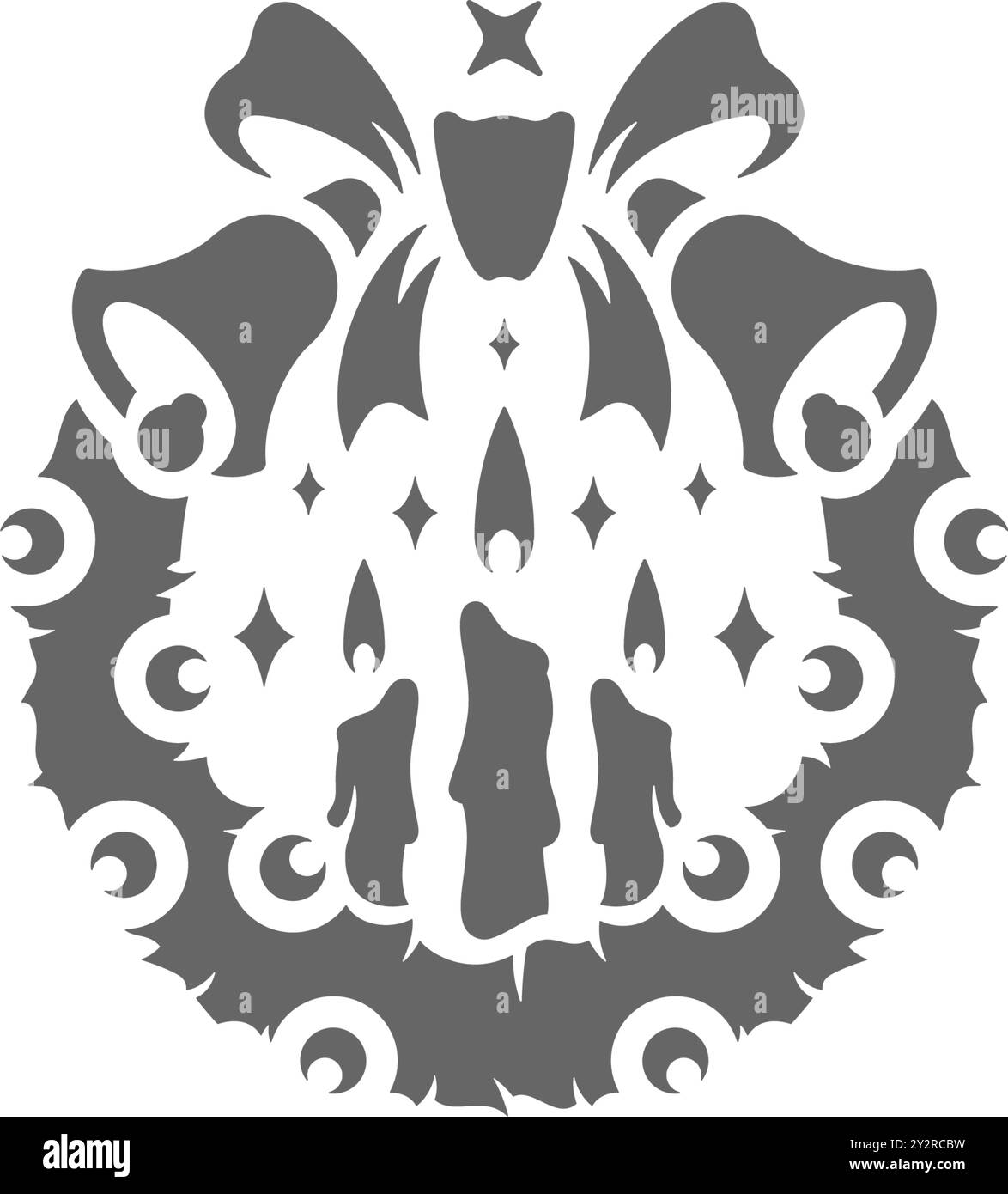 Illustration vectorielle de la silhouette de bougies brûlant à l'intérieur d'une couronne traditionnelle décorée de cloches et de boules le jour de Noël Illustration de Vecteur