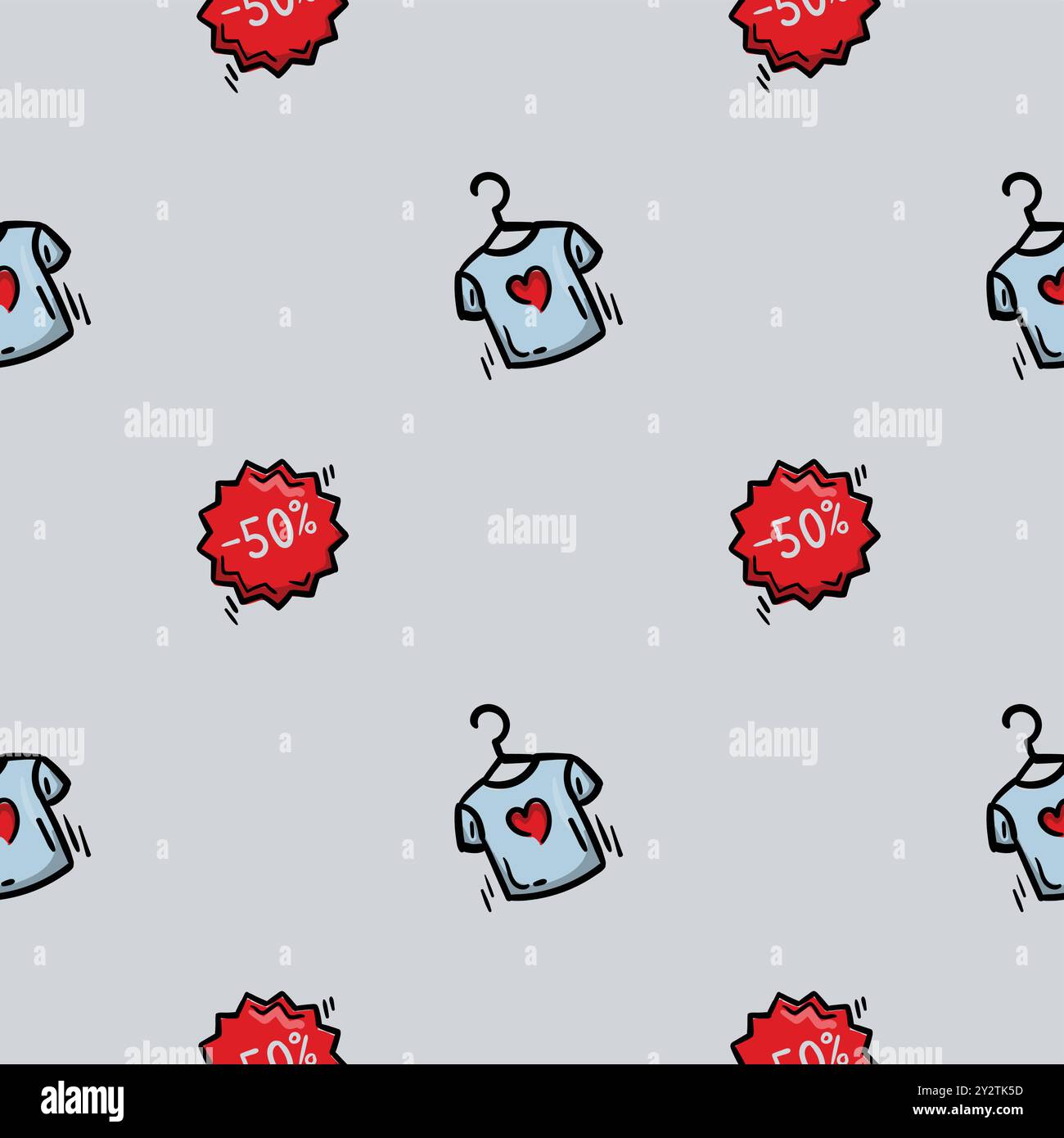 Modèle sans couture avec t-shirt et coupon de réduction. Fond avec shopping, supermarché, vente, promotions, vendredi noir Illustration de Vecteur