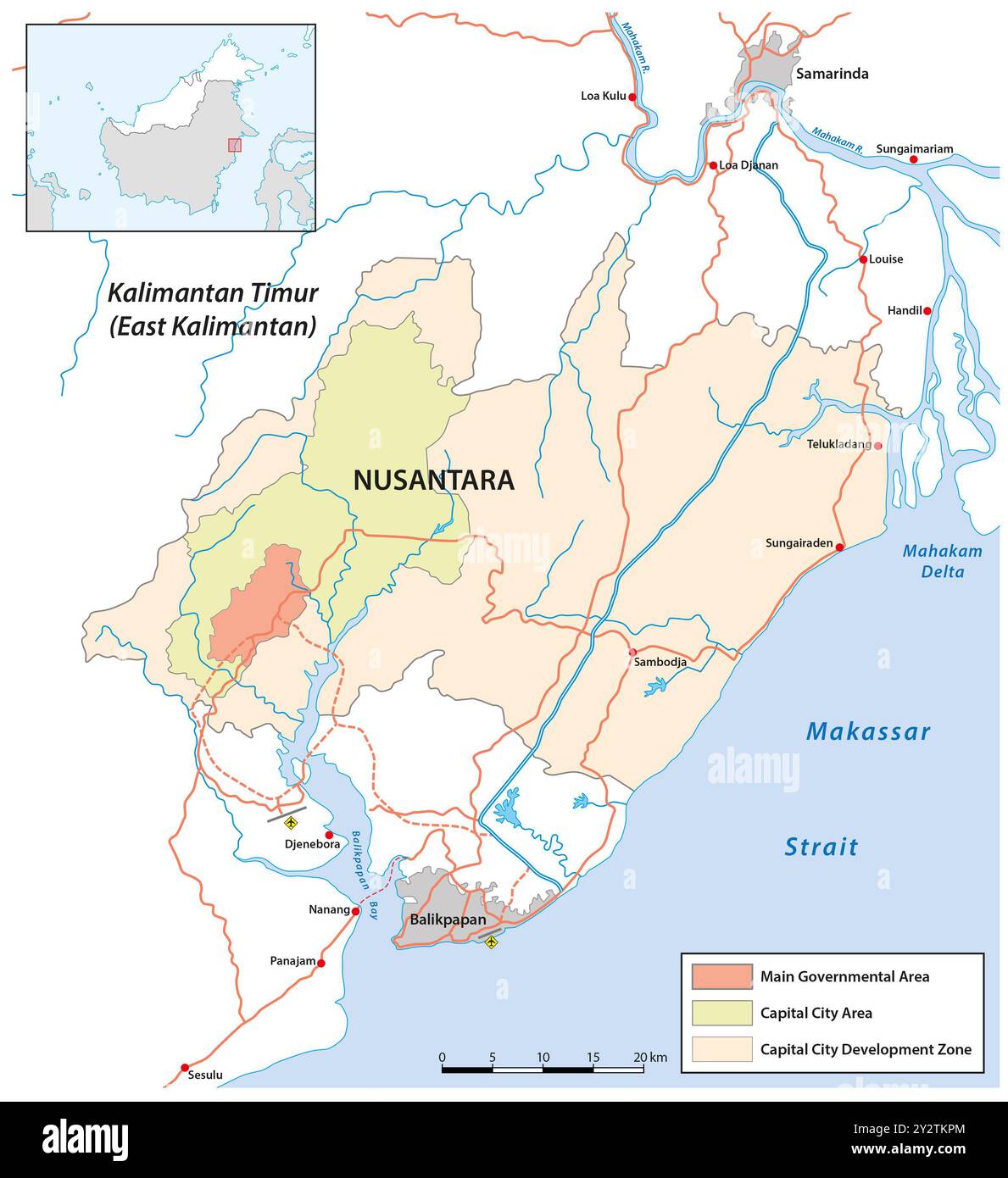 Carte d'ensemble de la nouvelle capitale indonésienne Nusantara Banque D'Images Carte d'ensemble de la nouvelle capitale indonésienne Nusantara Banque D'Images