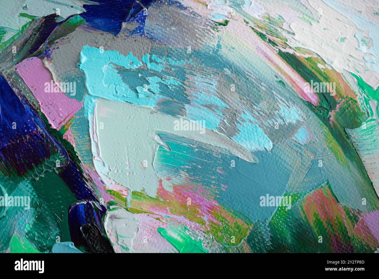 Texture de peinture abstraite colorée sur toile mettant en valeur des traits vibrants et des superpositions dans un style artistique moderne Banque D'Images