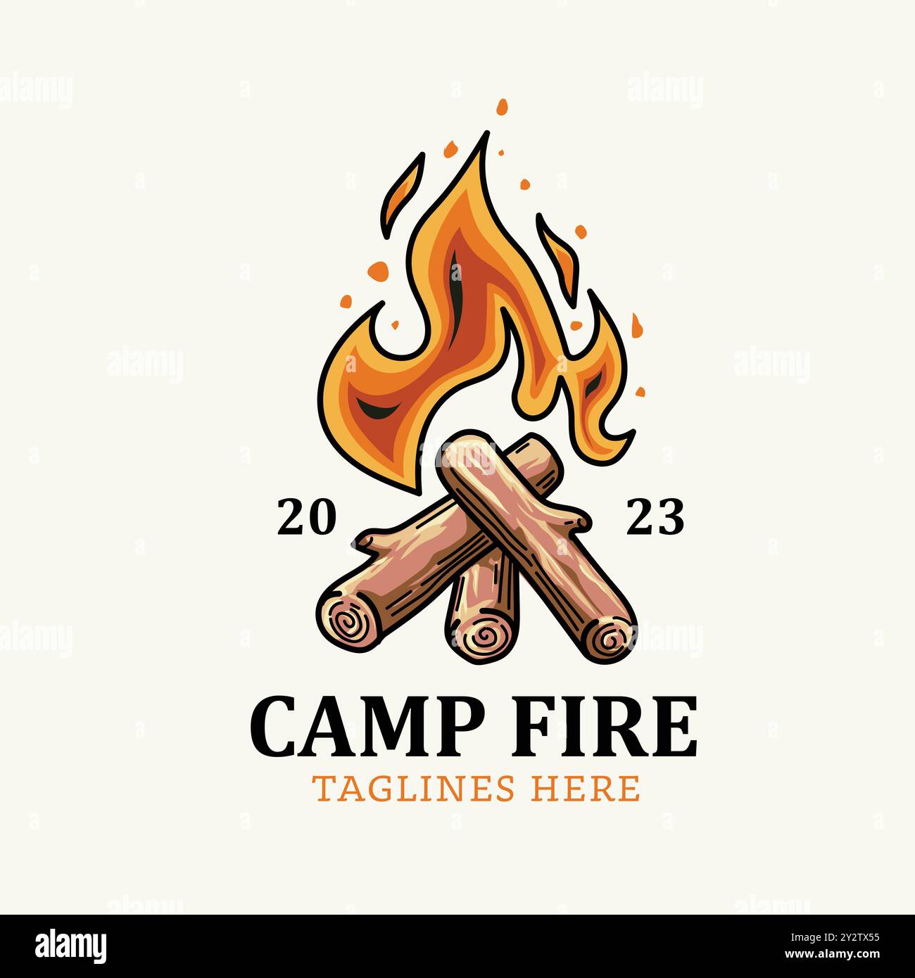 Conception vectorielle d'icône de feu de joie. Feu de joie brûlé avec du bois, feu de camp brûlé ou feu de joie sur des bûches de bois isolé sur fond blanc. Élément de conception de Flam Illustration de Vecteur