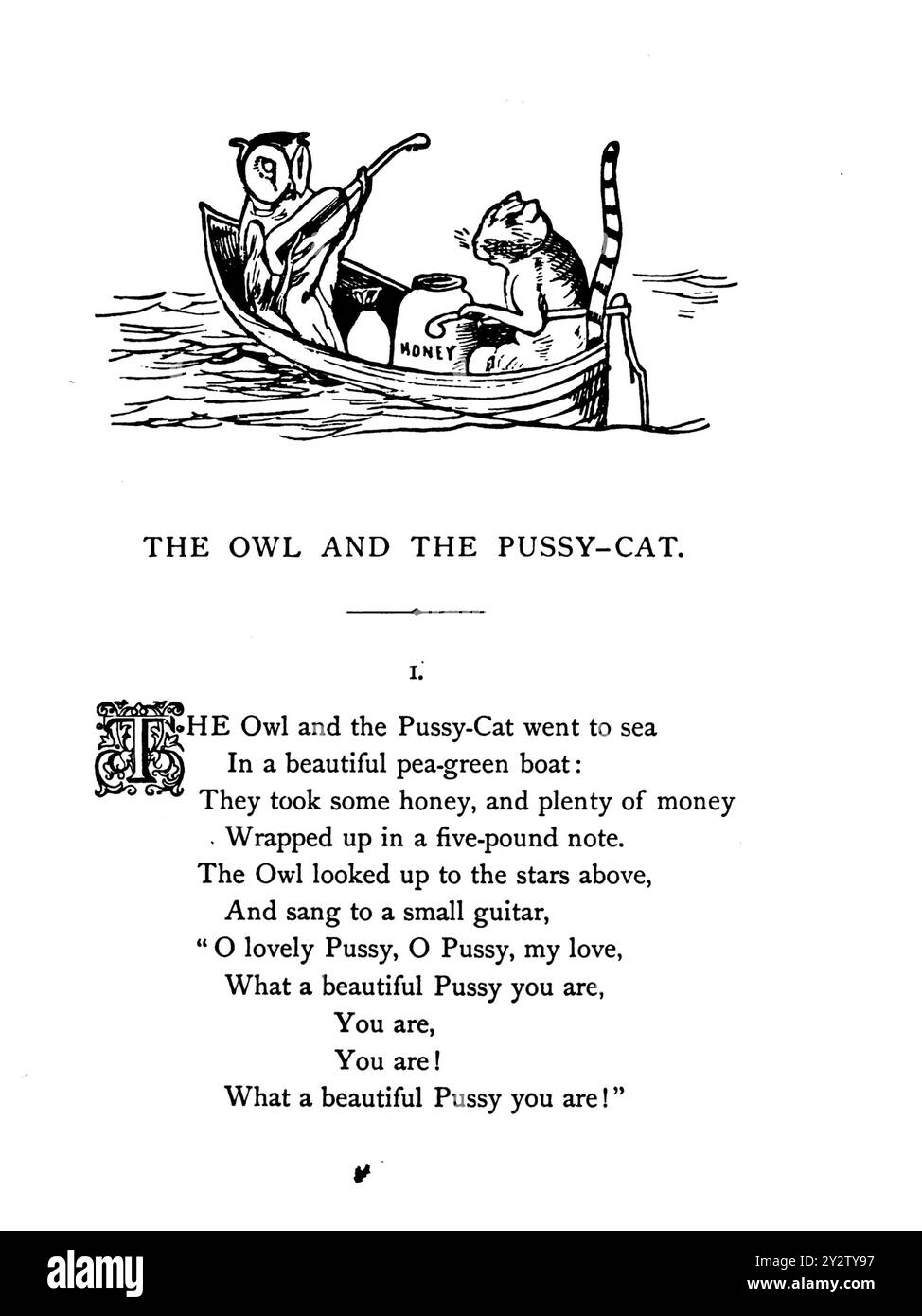 THE OWL AND THE PUSSYCAT page i du livre de poèmes de 1871 d'Edward Lear (1812-1888) Banque D'Images