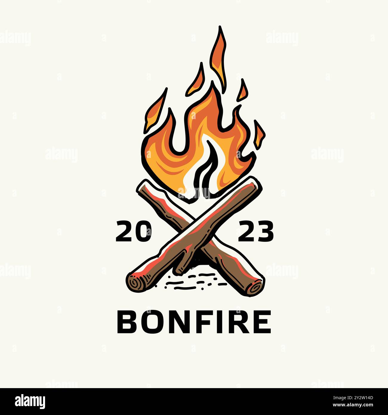 Conception vectorielle d'icône de feu de joie. Feu de joie brûlé avec du bois, feu de camp brûlé ou feu de joie sur des bûches de bois isolé sur fond blanc. Élément de conception de Flam Illustration de Vecteur
