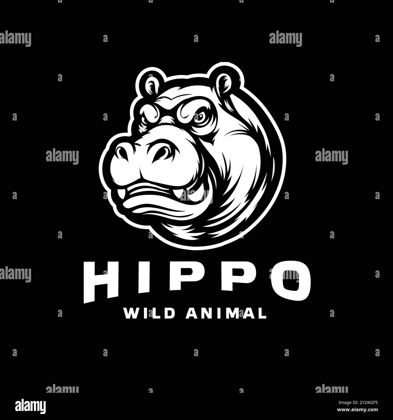 vecteur de symbole de mascotte de tête d'hippopotame, couleur noire et blanche Illustration de Vecteur