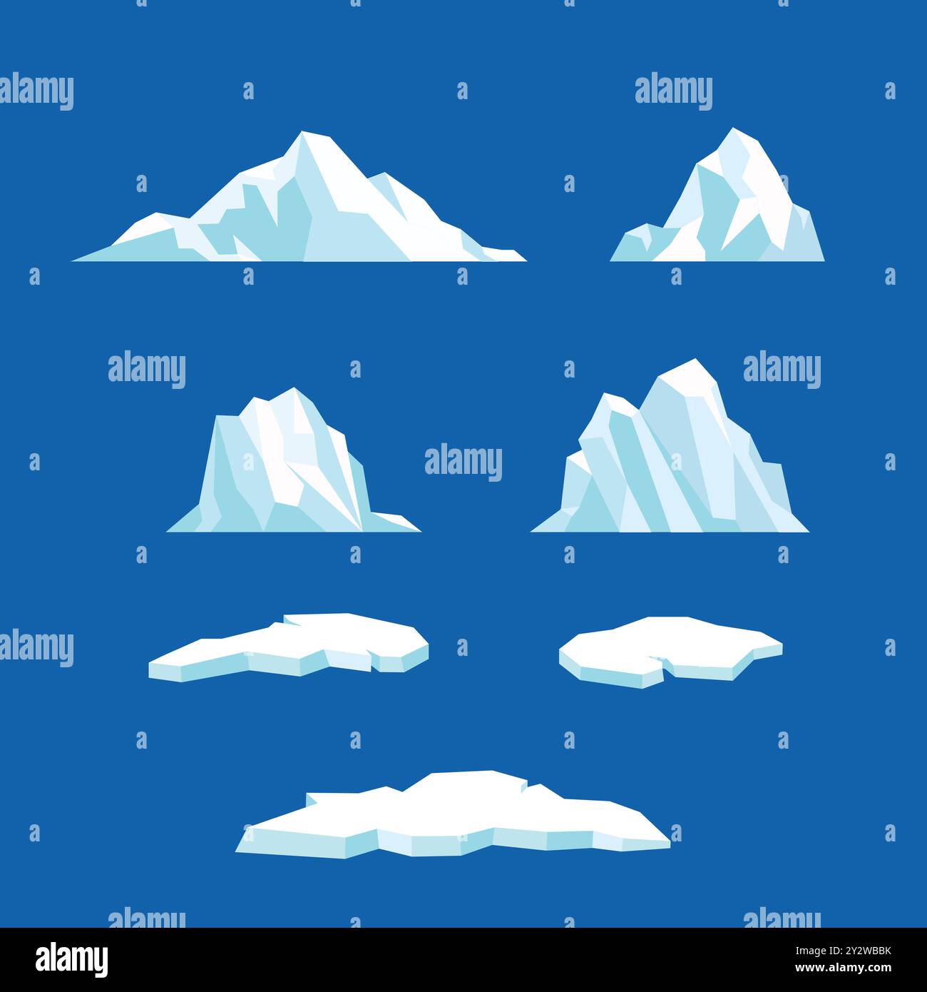 Collection vectorielle d'iceberg flottant, montagne de glace, grand morceau de glace bleue d'eau douce en eau libre Illustration de Vecteur