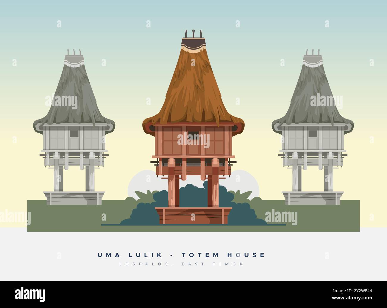 UMA Lulik - maisons totem sacrées - Lospalos, Timor oriental - illustration au format EPS 10 File Illustration de Vecteur
