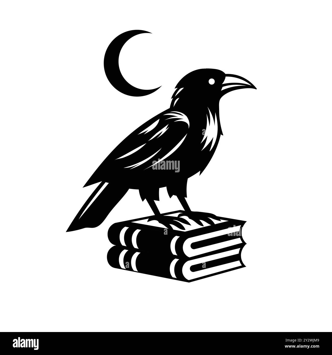 Un corbeau debout sur un livre avec une lune dans l'illustration vectorielle de fond Illustration de Vecteur