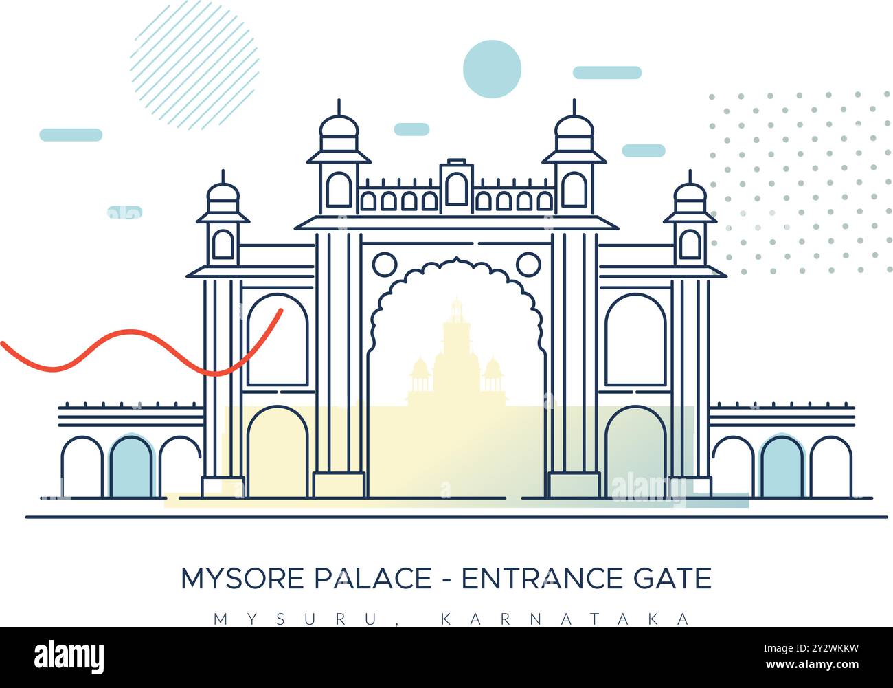 Porte d'entrée du Palais de Mysore - Palais d'Amba Vilas -Mysuru, Karnataka - illustration stock comme fichier EPS 10 Illustration de Vecteur