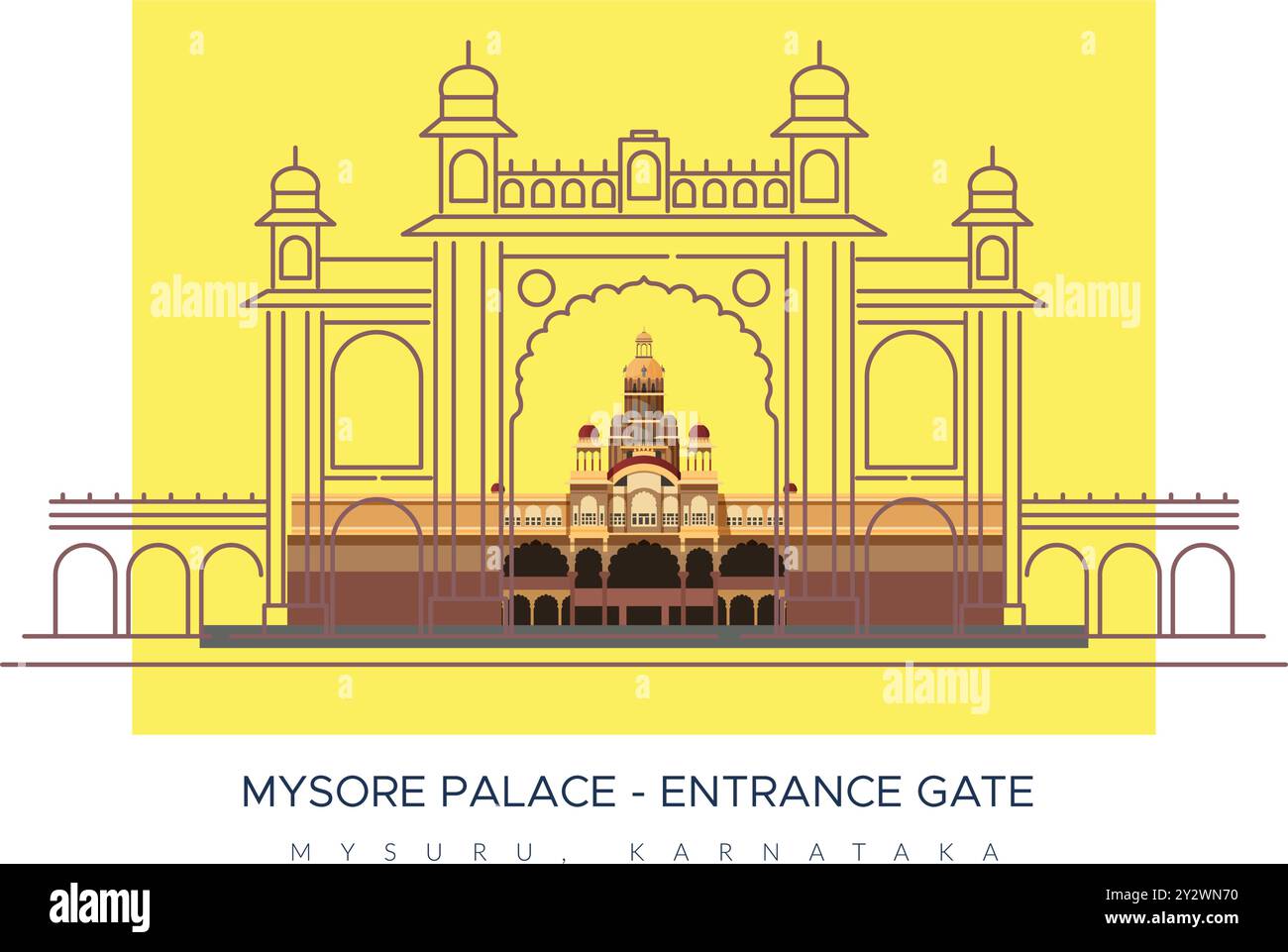 Porte d'entrée du Palais de Mysore - Palais d'Amba Vilas -Mysuru, Karnataka - illustration stock comme fichier EPS 10 Illustration de Vecteur
