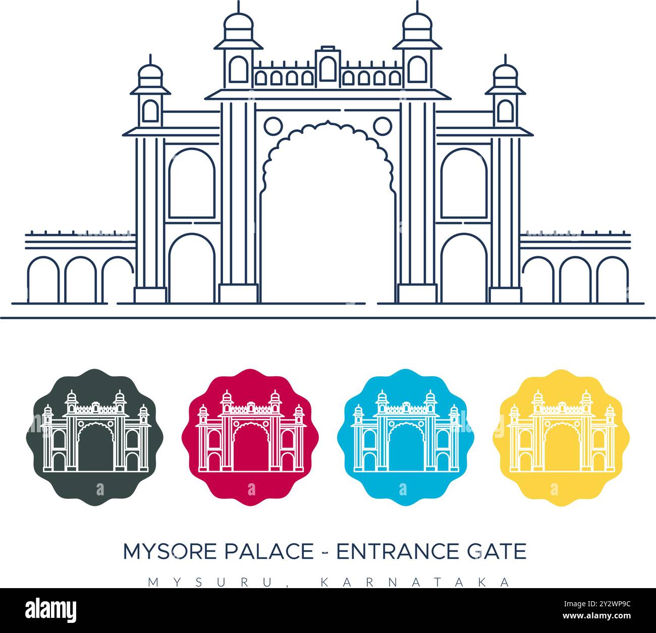 Porte d'entrée du Palais de Mysore - Palais d'Amba Vilas -Mysuru, Karnataka - illustration stock comme fichier EPS 10 Illustration de Vecteur