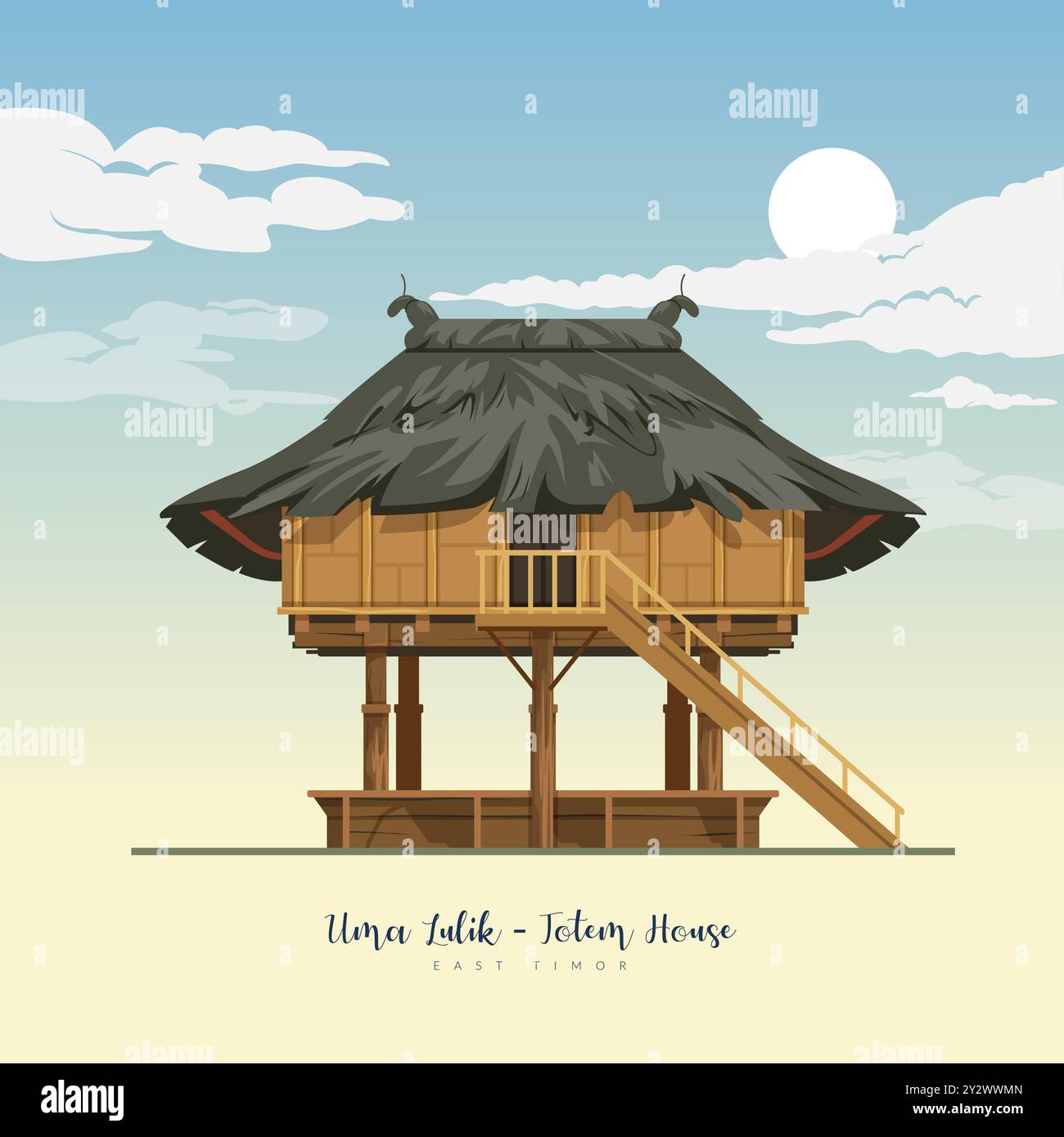 UMA Lulik - maisons totem sacrées - Lospalos, Timor oriental - illustration au format EPS 10 File Illustration de Vecteur