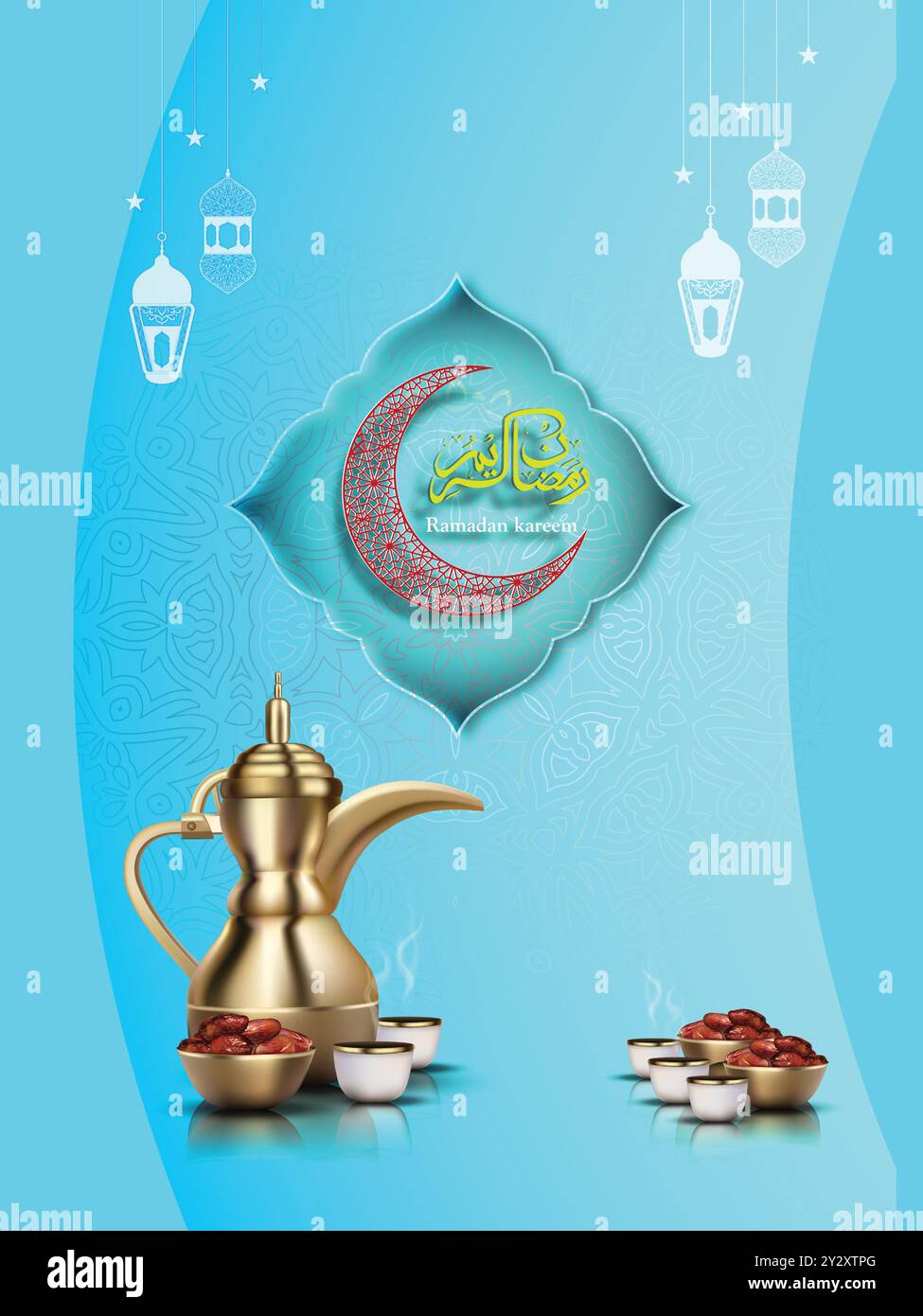 Art Design de Ramadan Moubarak Post avec pot de thé de différentes couleurs Illustration de Vecteur