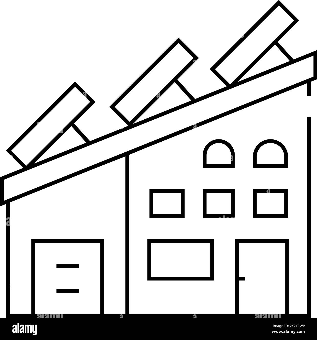 toit de maison avec panneaux solaires ligne icône illustration vectorielle Illustration de Vecteur