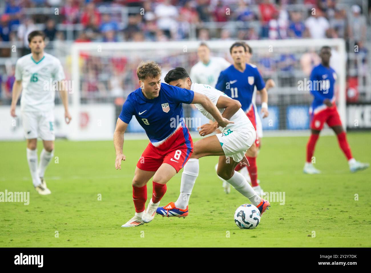 Cincinnati, Ohio, États-Unis, 10 septembre 2024. Milieu de terrain DE L'USMNT Aidan Morris (8). L'USMNT affronte la Nouvelle-Zélande dans un match amical international au stade TQL de Cincinnati, Ohio. Crédit : Kindell Buchanan/Alamy Live News Banque D'Images