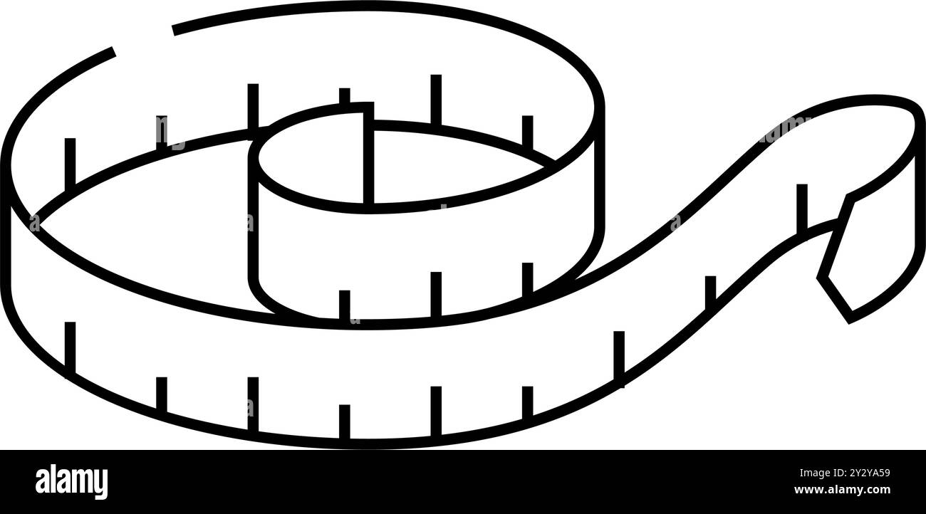 illustration vectorielle de l'icône de la ligne de mesure flexible noire Illustration de Vecteur