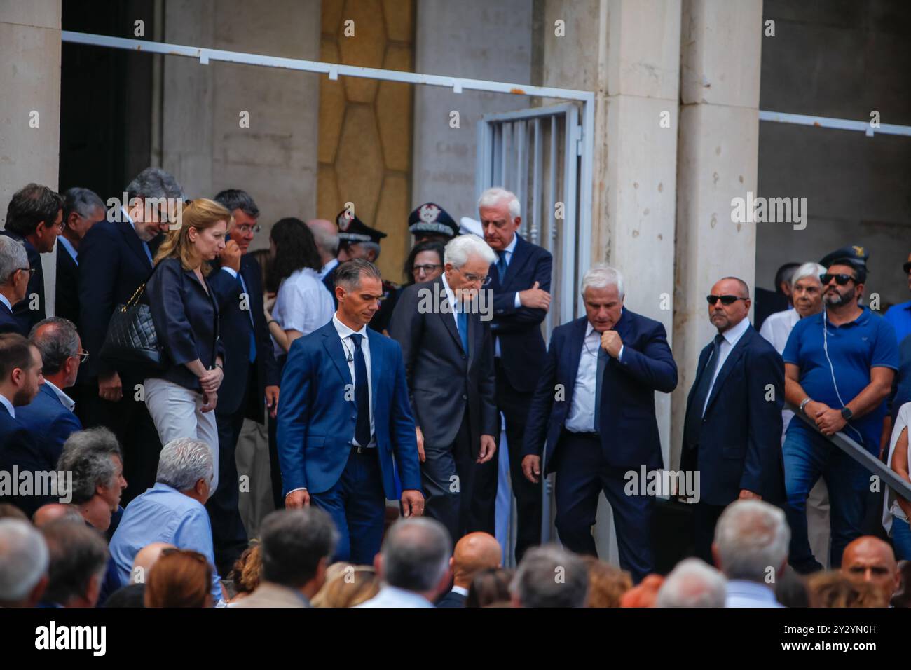 Palerme, Italie. 11 septembre 2024. Le président de la République Sergio Mattarella présent aux funérailles de sa nièce Maria Mattarella, fille de Piersanti tué par la mafia. (Crédit image : © Antonio Melita/Pacific Press via ZUMA Press Wire) USAGE ÉDITORIAL SEULEMENT! Non destiné à UN USAGE commercial ! Banque D'Images