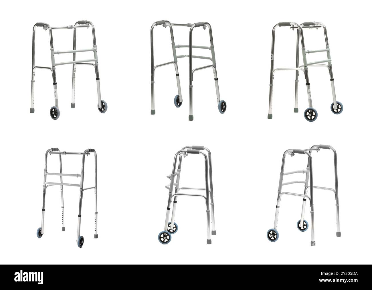Cadre de marche isolé sur blanc, collage. Vue latérale différente Banque D'Images