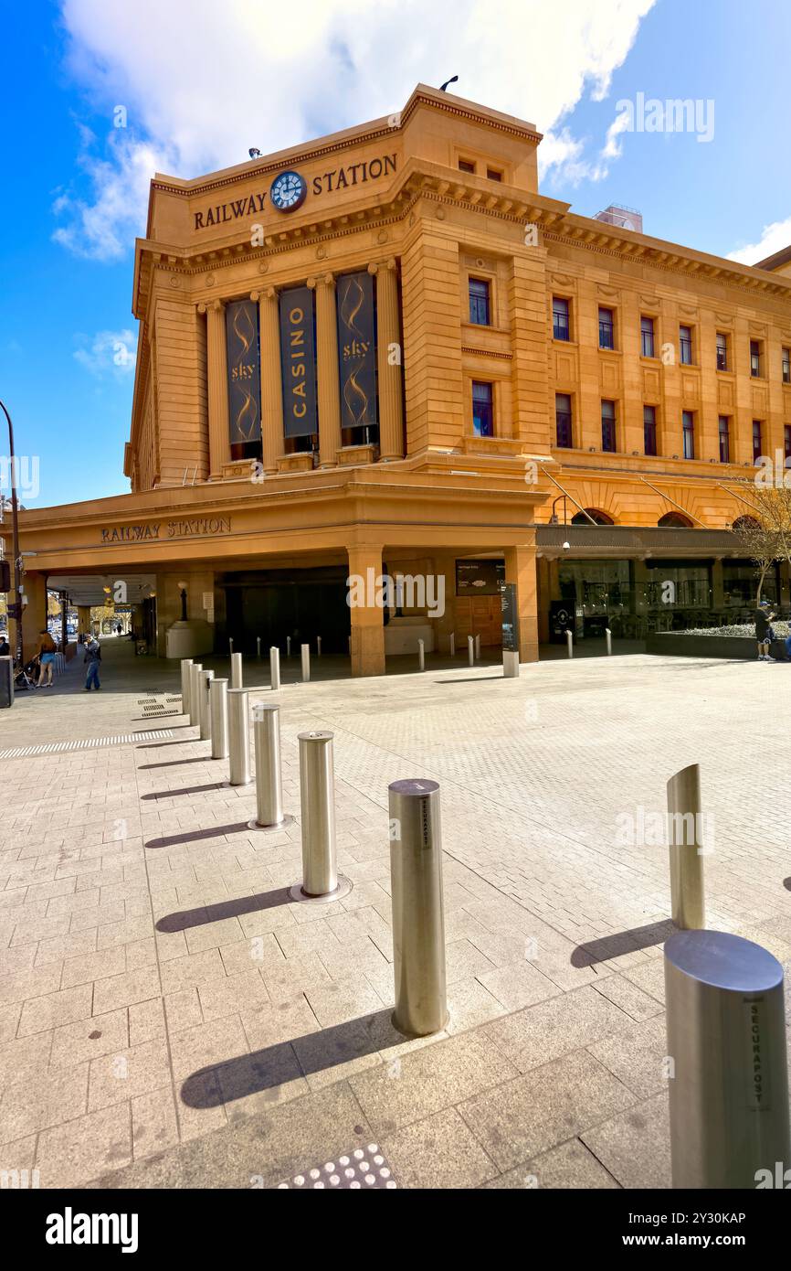 Railway Station Building Entrance , Adélaïde, Australie méridionale Banque D'Images