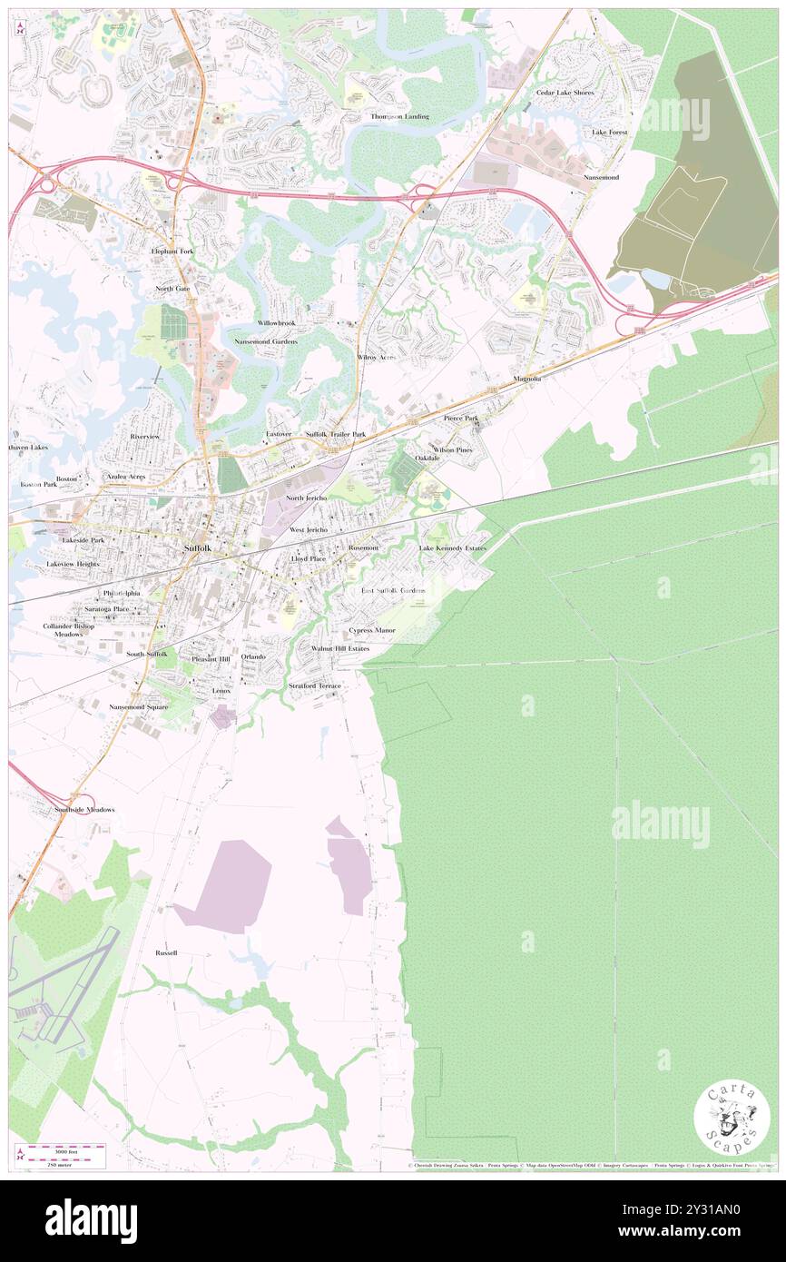 East Suffolk Gardens, ville de Suffolk, États-Unis, Virginie, n 36 43' 25'', S 76 33' 28'', carte, Cartascapes carte publiée en 2024. Explorez Cartascapes, une carte qui révèle la diversité des paysages, des cultures et des écosystèmes de la Terre. Voyage à travers le temps et l'espace, découvrir l'interconnexion du passé, du présent et de l'avenir de notre planète. Banque D'Images