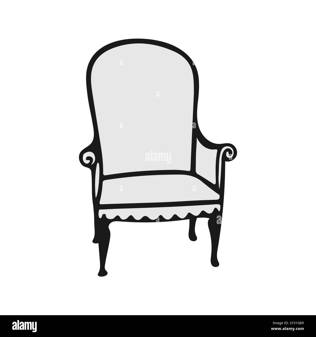 Fauteuil antique vintage, dans le style provençal, simple élément de design d'intérieur logo dessin d'icône, isolé sur fond blanc. Illustration vectorielle Illustration de Vecteur