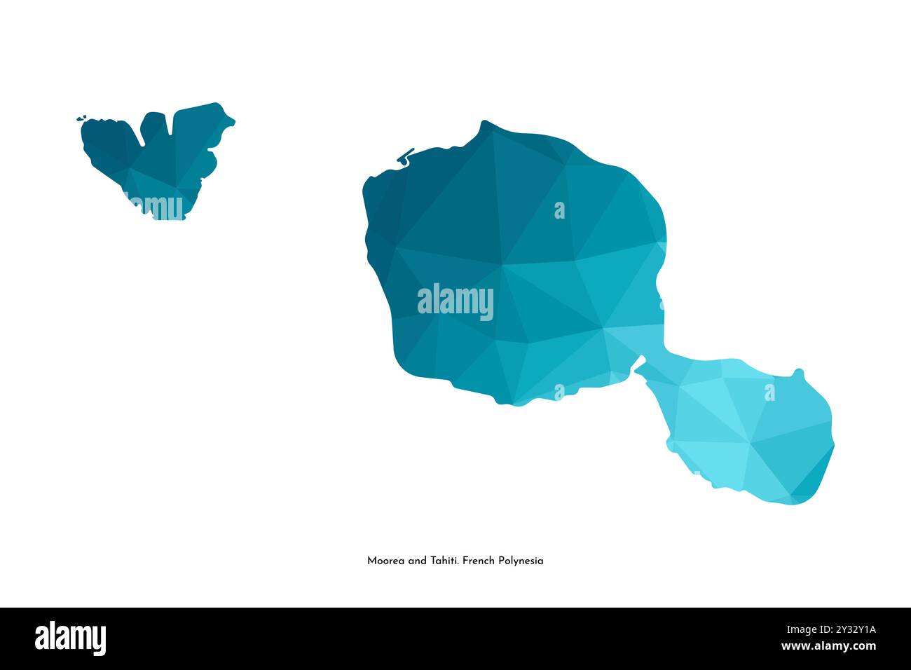 Icône d'illustration isolée vectorielle avec silhouette bleue simplifiée de la carte des îles Tahiti et Moorea. Partie de la Polynésie française. style géométrique polygonal Illustration de Vecteur