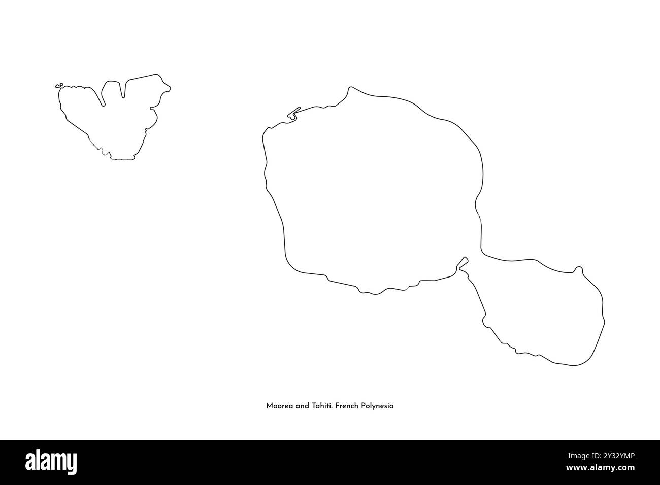 Icône d'illustration simplifiée isolée par vecteur avec silhouette de ligne noire de la carte des îles Moorea et Tahiti. Partie de la Polynésie française. Fond blanc Illustration de Vecteur