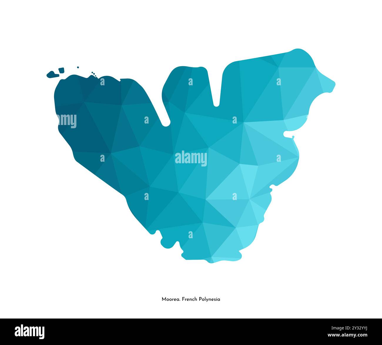 Icône d'illustration isolée vectorielle avec silhouette bleue simplifiée de la carte de l'île de Moorea. Partie de la Polynésie française. Style géométrique polygonal. bac blanc Illustration de Vecteur