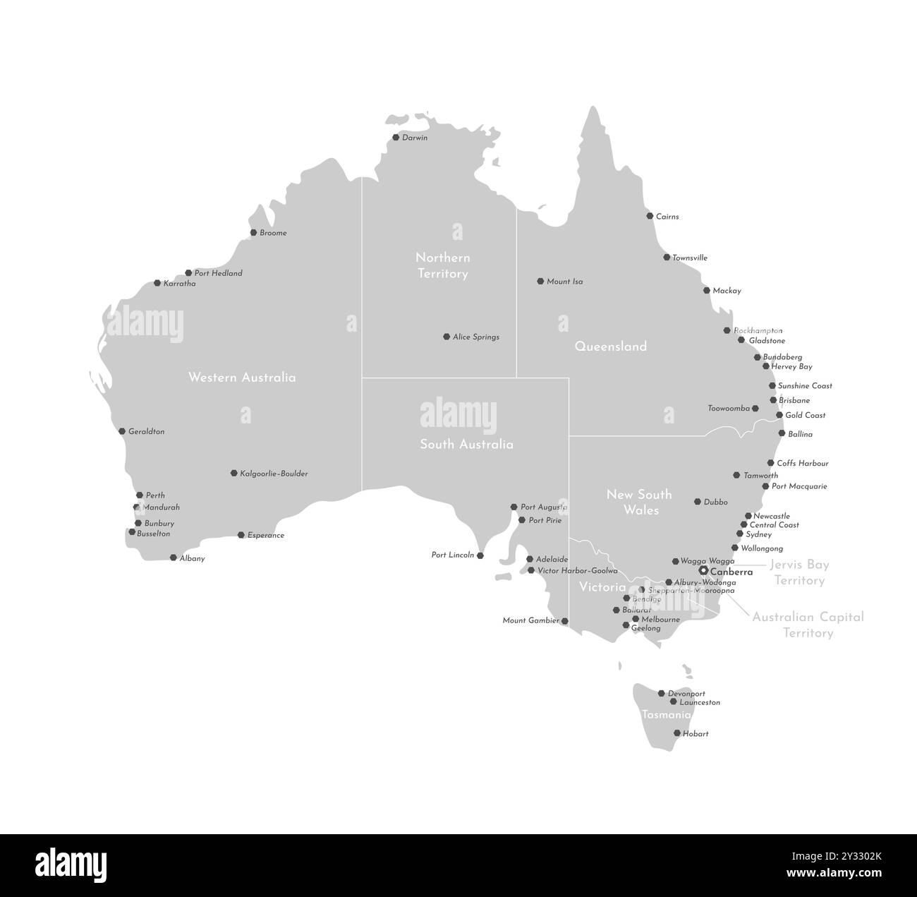 Illustration moderne vectorielle. Simplifié isiolated sur fond blanc carte administrative de l'Australie. Noms des villes australiennes, frontières des régions. Illustration de Vecteur