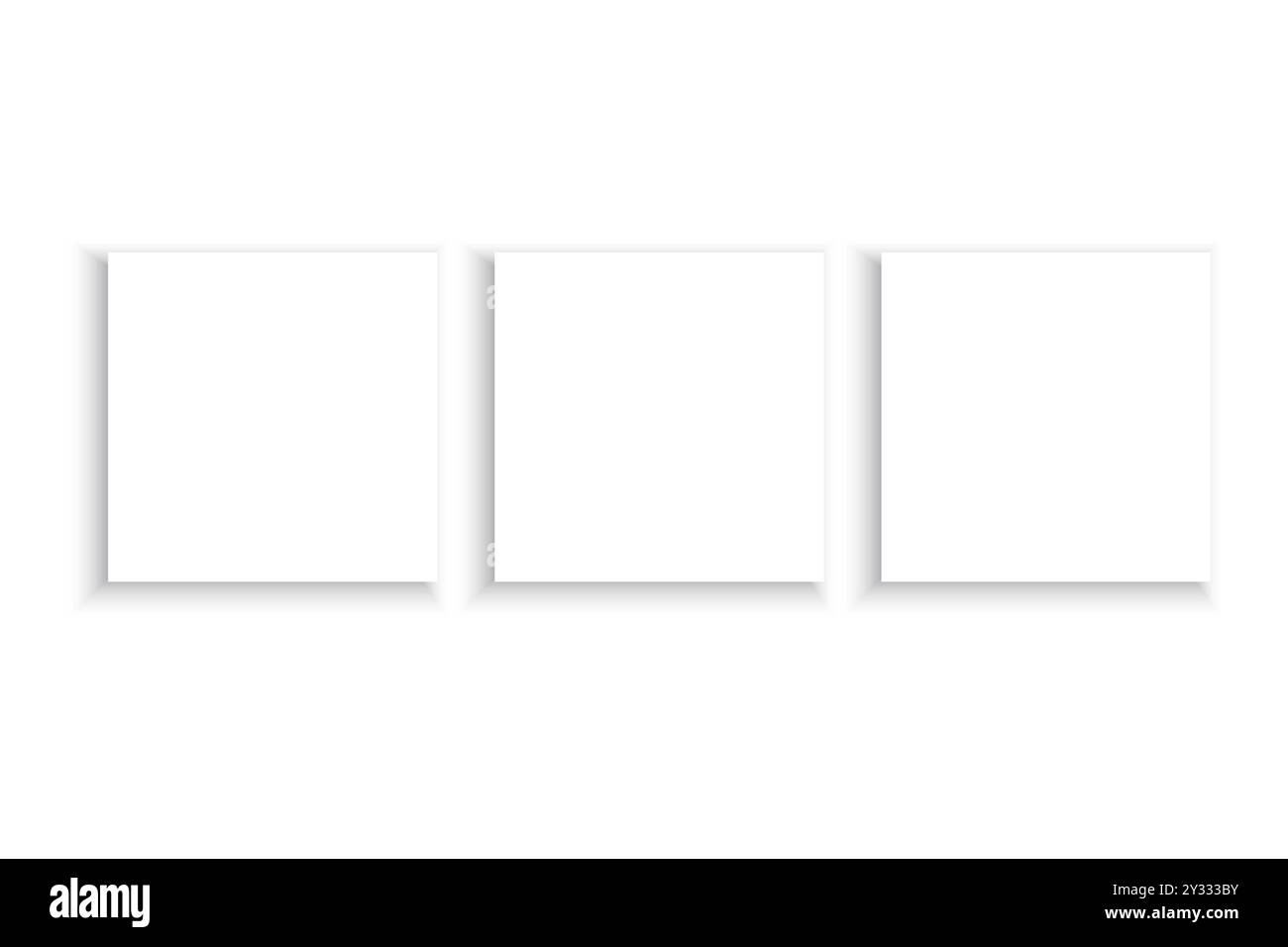 Trois carrés vierges. Montures blanches minimalistes. Disposition géométrique vide. Composition abstraite propre. Illustration de Vecteur