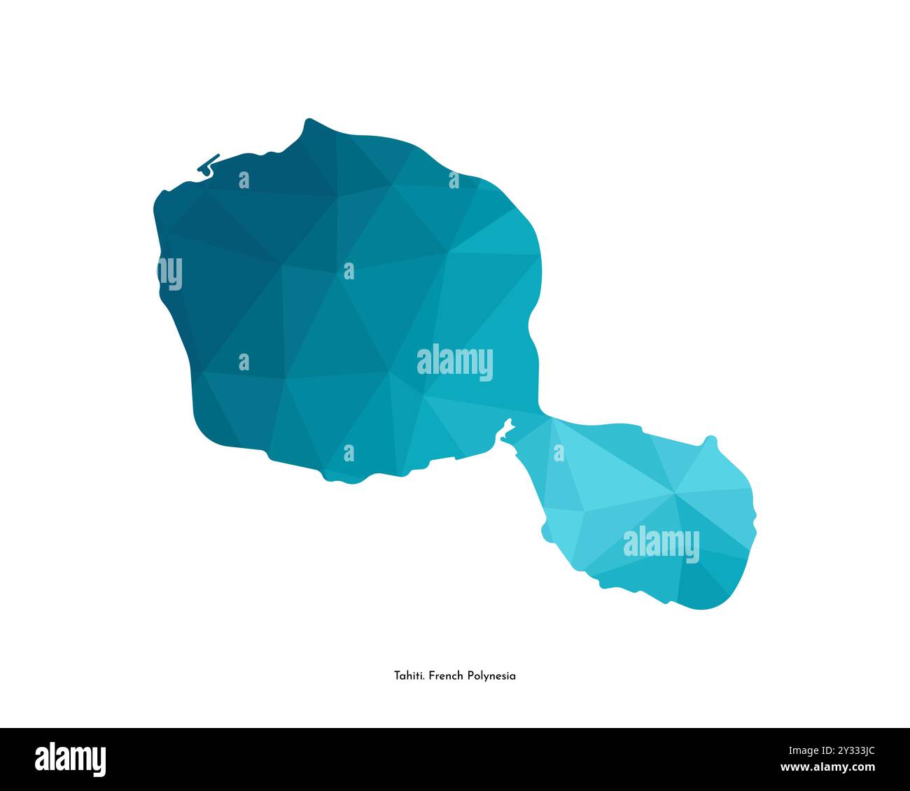Icône d'illustration isolée vectorielle avec silhouette bleue simplifiée de la carte de l'île de Tahiti. Partie de la Polynésie française. Style géométrique polygonal. bac blanc Illustration de Vecteur