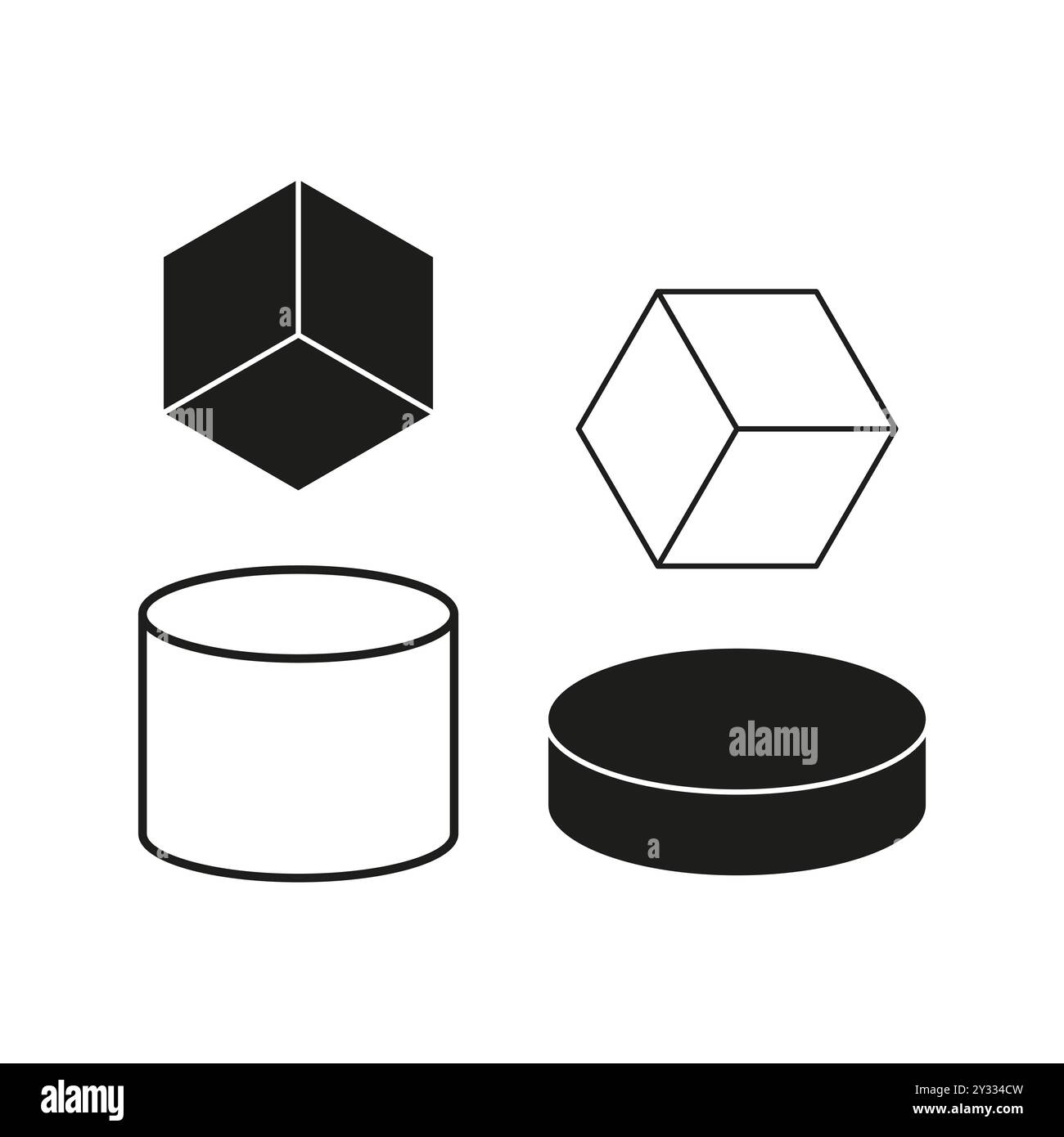 Vecteur de formes géométriques. Cubes noirs et blancs. Illustration de formes cylindriques. Éléments de design minimaliste. Illustration de Vecteur