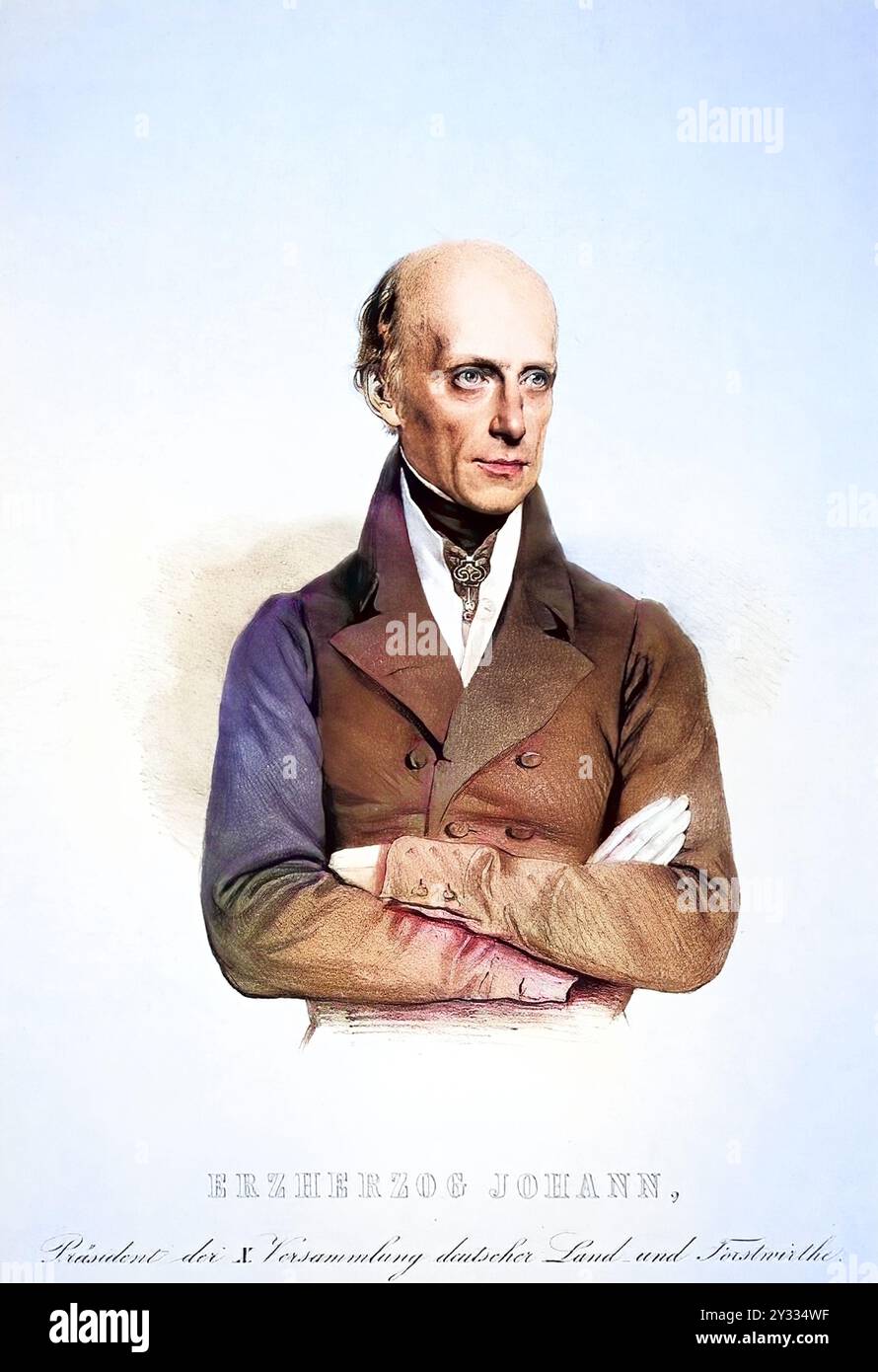 Erzherzog Johann Baptist Josef Fabian Sebastian von Österreich (geb. 20. Januar 1782 à Florenz, est. 11. Mai 1859 in Graz) War ein Mitglied des Hauses Habsburg, Bruder von Kaiser Franz I., österreichischer Feldmarschall und in der Revolutionszeit von 1848/1849 deutscher Reichsverweser, 1846, Historisch, digital restaurierte Reproduktion von einer Vorlage aus dem 19. Jahrhundert, date du dossier non précisée Banque D'Images