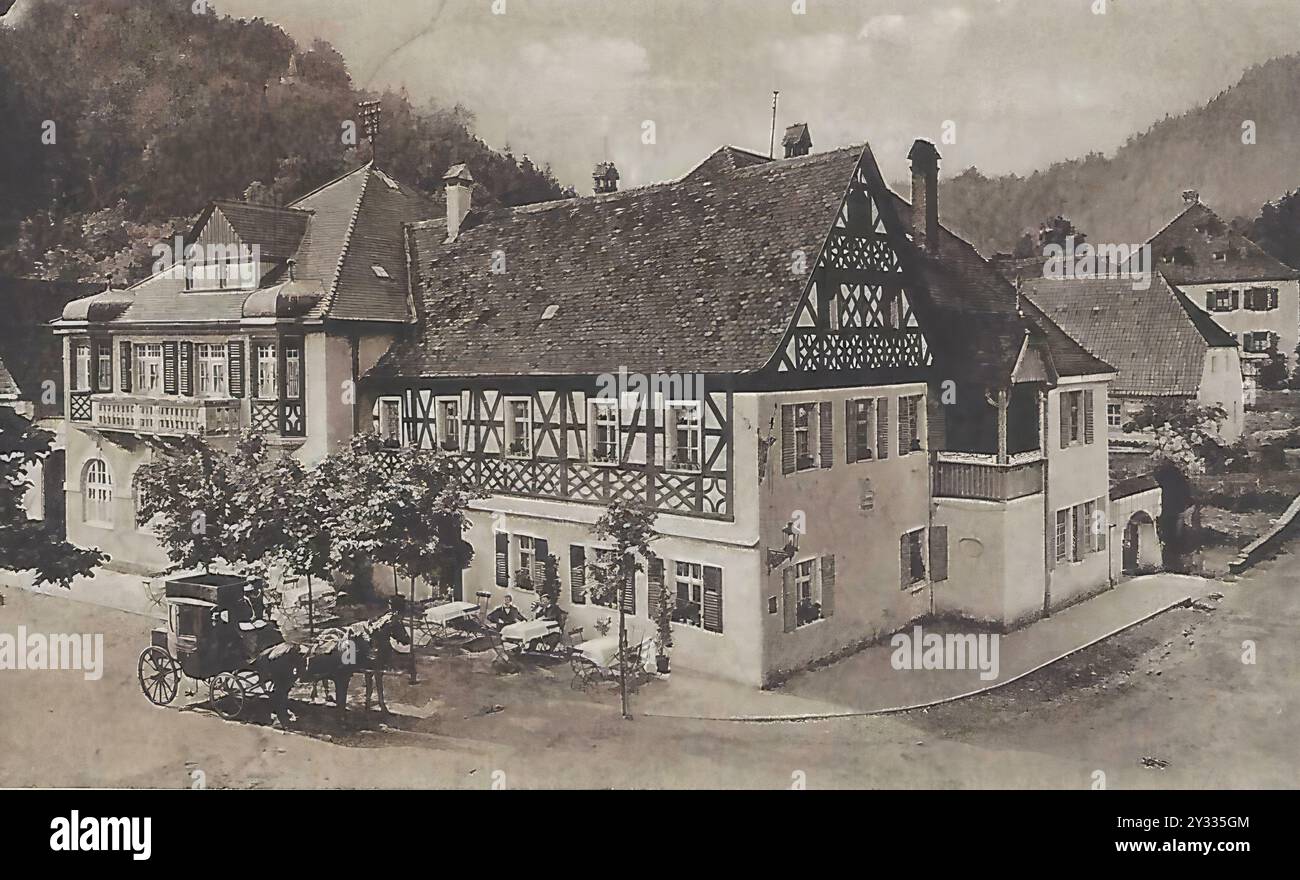 Photo carte postale de l'année 1919, Hôtel Zur Post à Wirsberg, aujourd'hui restaurant 2 étoiles d'Alexander Herrmann, quartier Kulmbach, haute-Franconie, Bavière, Allemagne, reproduction historique, restaurée numériquement à partir d'un original de cette époque Banque D'Images