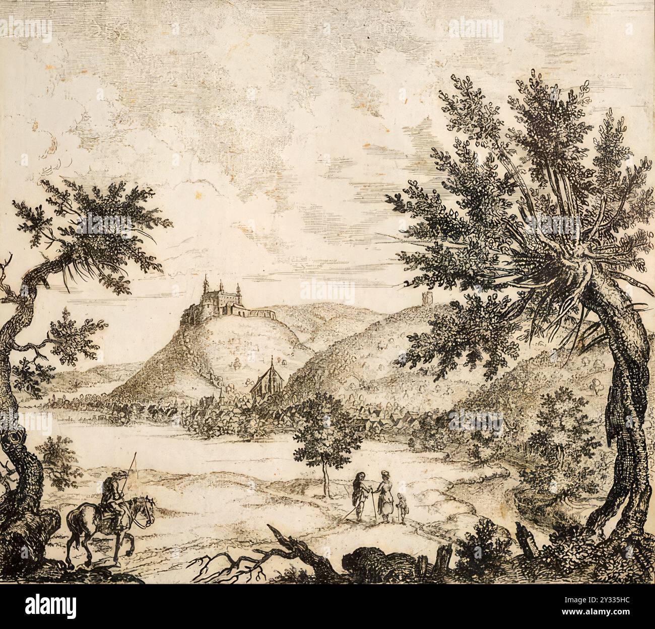 Vue de Kulmbach avec le Plassenburg vers 1600, haute-Franconie, Bavière, Allemagne, historique, reproduction restaurée numériquement à partir d'un original de l'époque Banque D'Images