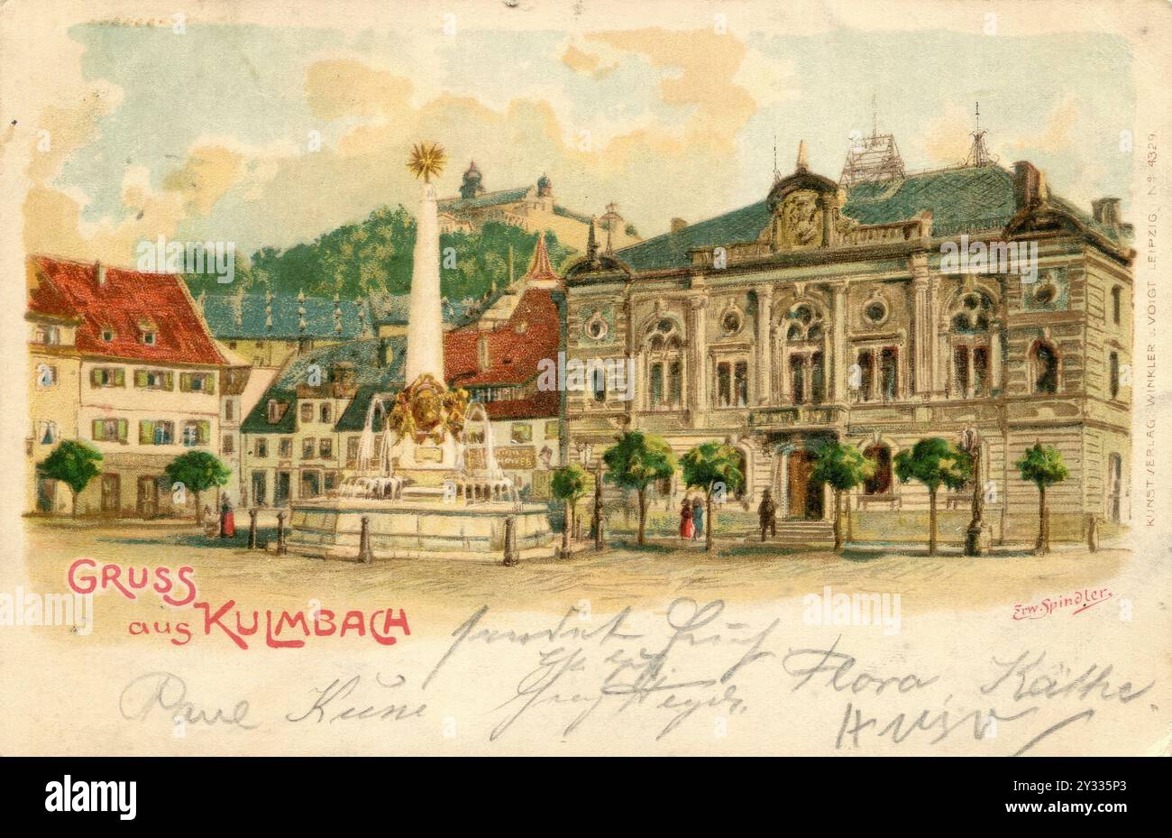 Vieille carte postale de Kulmbach avec la place du marché et le Plassenburg, vers 1910, haute-Franconie, Bavière, Allemagne, reproduction historique, restaurée numériquement à partir d'un original de l'époque Banque D'Images