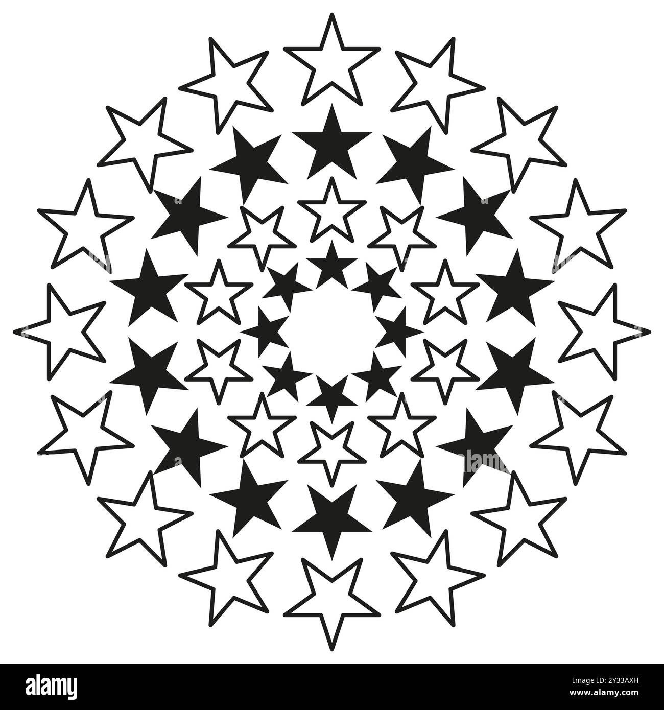 Motif étoile circulaire. Agencement en étoile radiale. Graphique vectoriel abstrait. Conception symétrique. Illustration de Vecteur