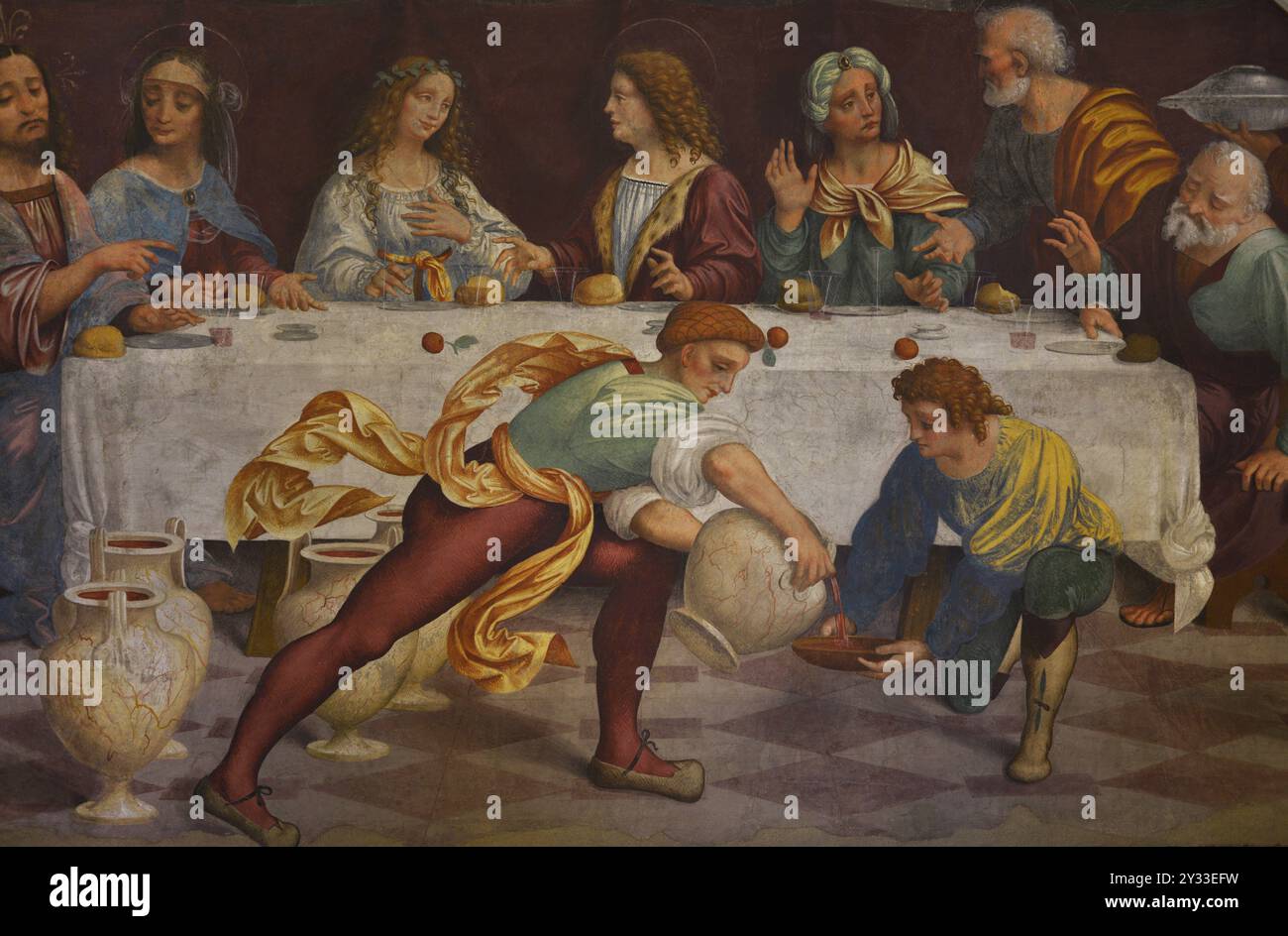 Marco d'Oggiono (env. 1470-env. 1549). Peintre italien, élève de Léonard de Vinci. Fête du mariage à Cana, 1519-1522. Fresque détachée transférée sur toile (345 x 180 cm). Détail. Pinacoteca Castello Sforzesco, Milan, Italie. (Prêt, de la Pinacoteca di Brera, Milan). Banque D'Images