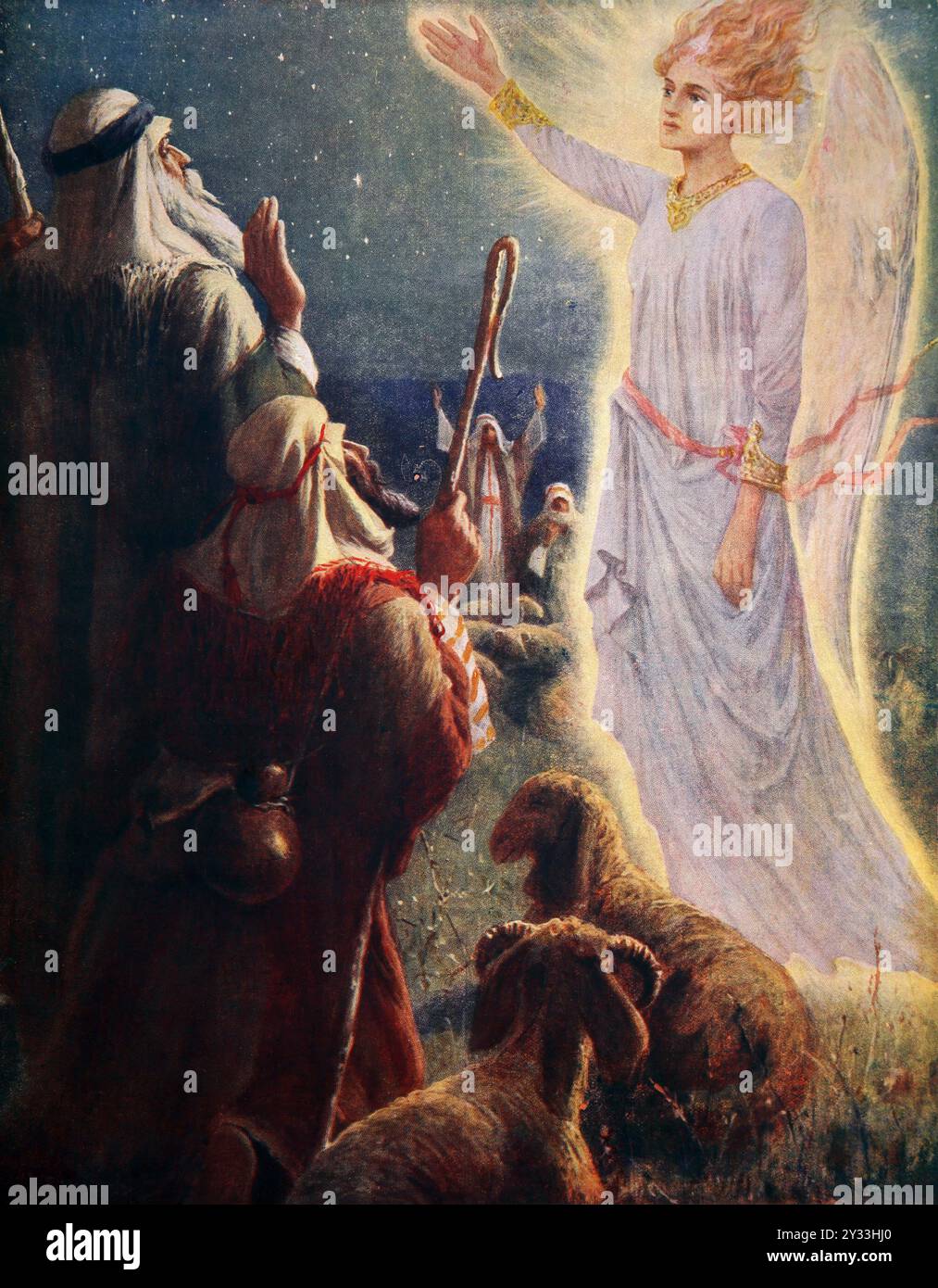 Les bergers de Bethléem (Luc) - les bergers regardaient leur troupeau la nuit quand un Ange du Seigneur est venu sur eux en leur apportant de bonnes nouvelles o Banque D'Images