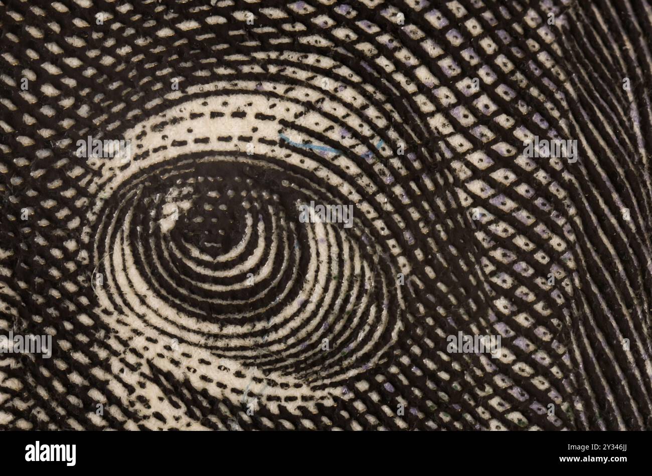 L'oeil de Benjamin Franklin, détail d'un portrait d'un billet de 100 dollars. Gros plan sur l'argent des états-Unis. Photographie ultra macro. Banque D'Images