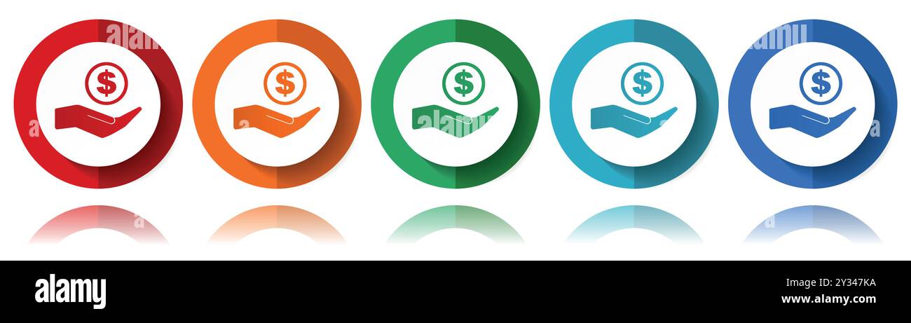 Argent, banque, icônes de vecteur de trésorerie, ensemble d'icônes plates pour la conception de logo, webdesign et applications mobiles, collection colorée de boutons web dans eps 10 Illustration de Vecteur