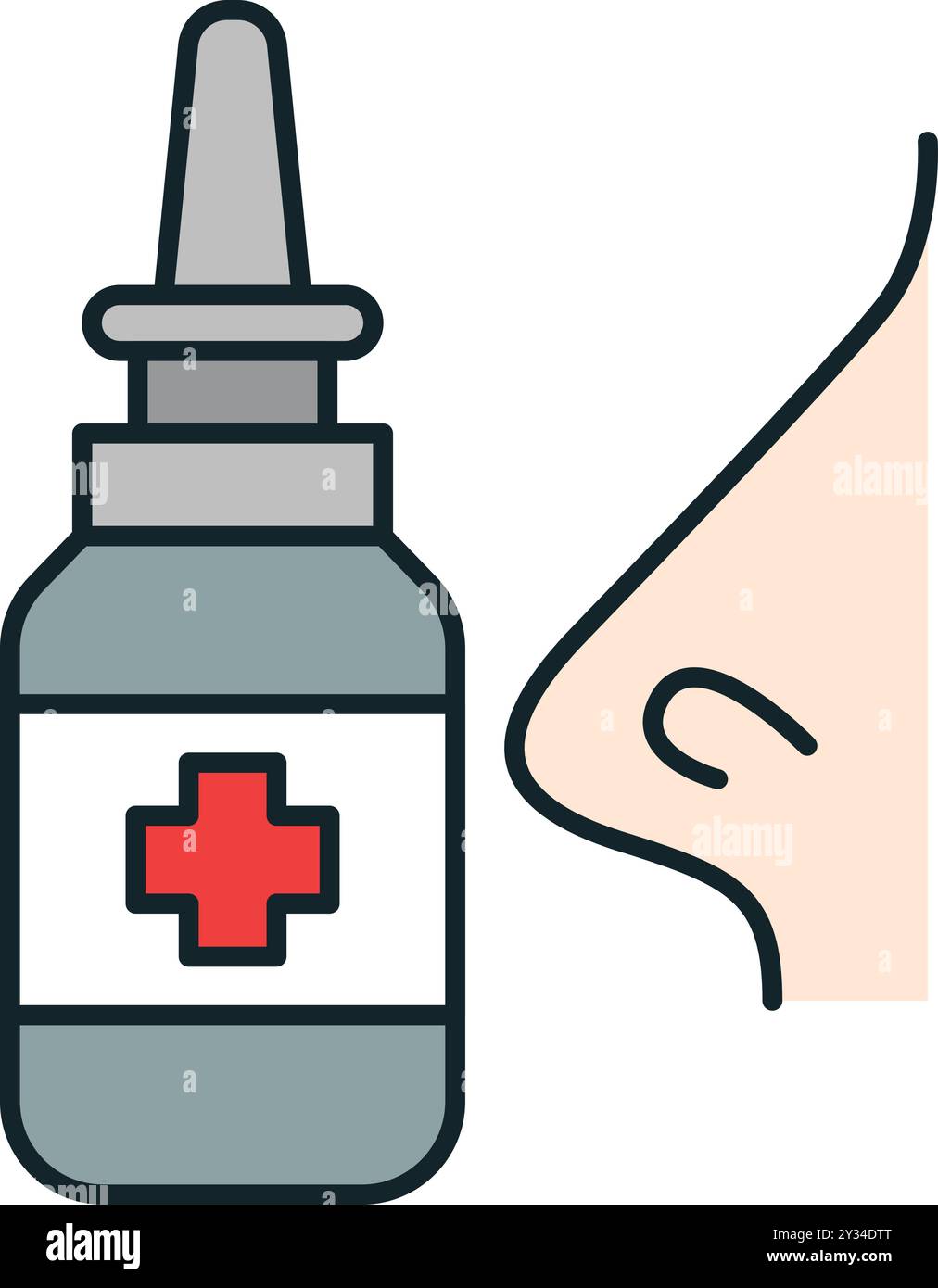 Patient utilisant un spray nasal pour les soins de santé médicamenteux de traitement de la grippe Illustration de Vecteur