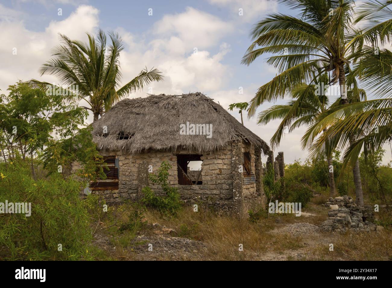 Cabane tribale écologique avec toit de chaume, en pailles biodégradables et bâtonnets de bambou. Une forme typique de maison utilisée par les agriculteurs et les autochtones comme un Banque D'Images