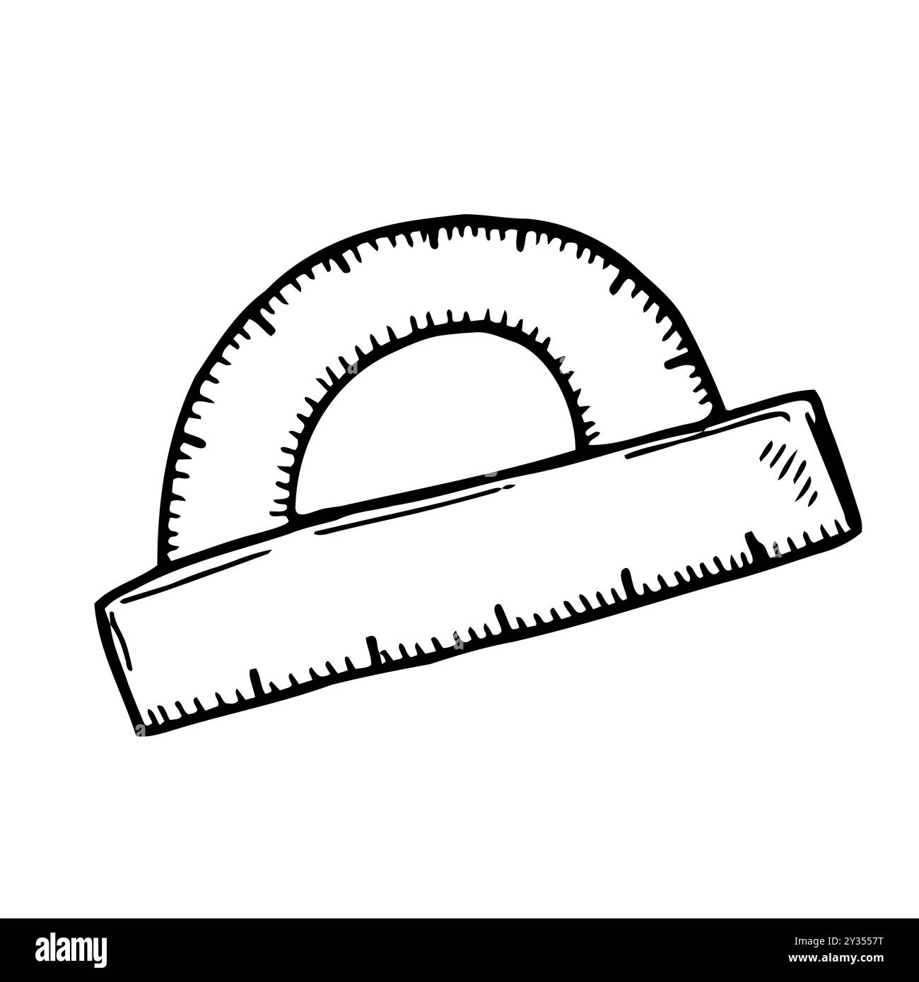 Icône de contour noir simple du rapporteur. Dessin de l'outil de mesure. Illustration vectorielle de la géométrie et de la fourniture mathématique. Illustration de Vecteur