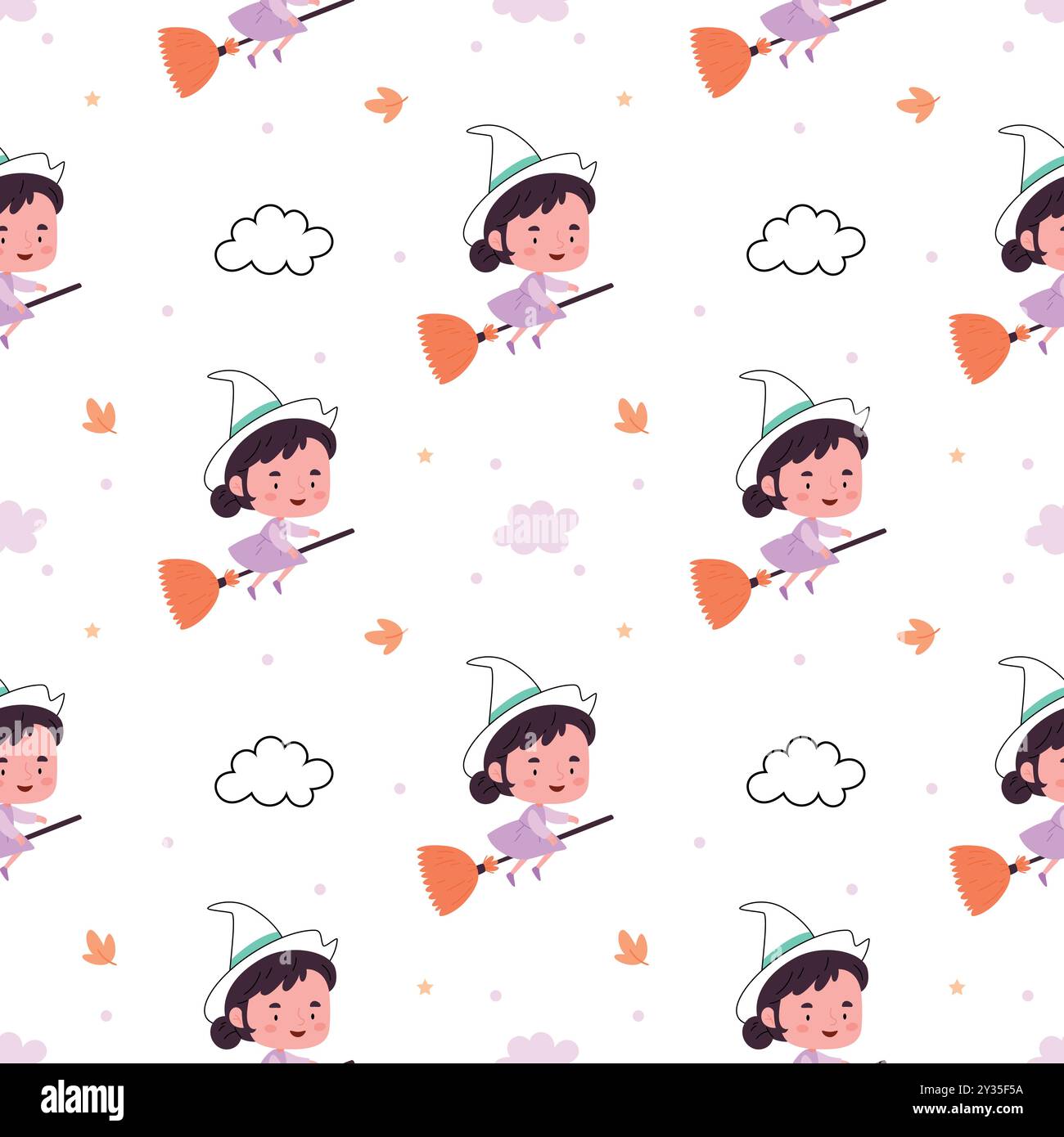 Motif de sorcières joyeuses sur un fond blanc. Concept d'Halloween. Illustration de Vecteur