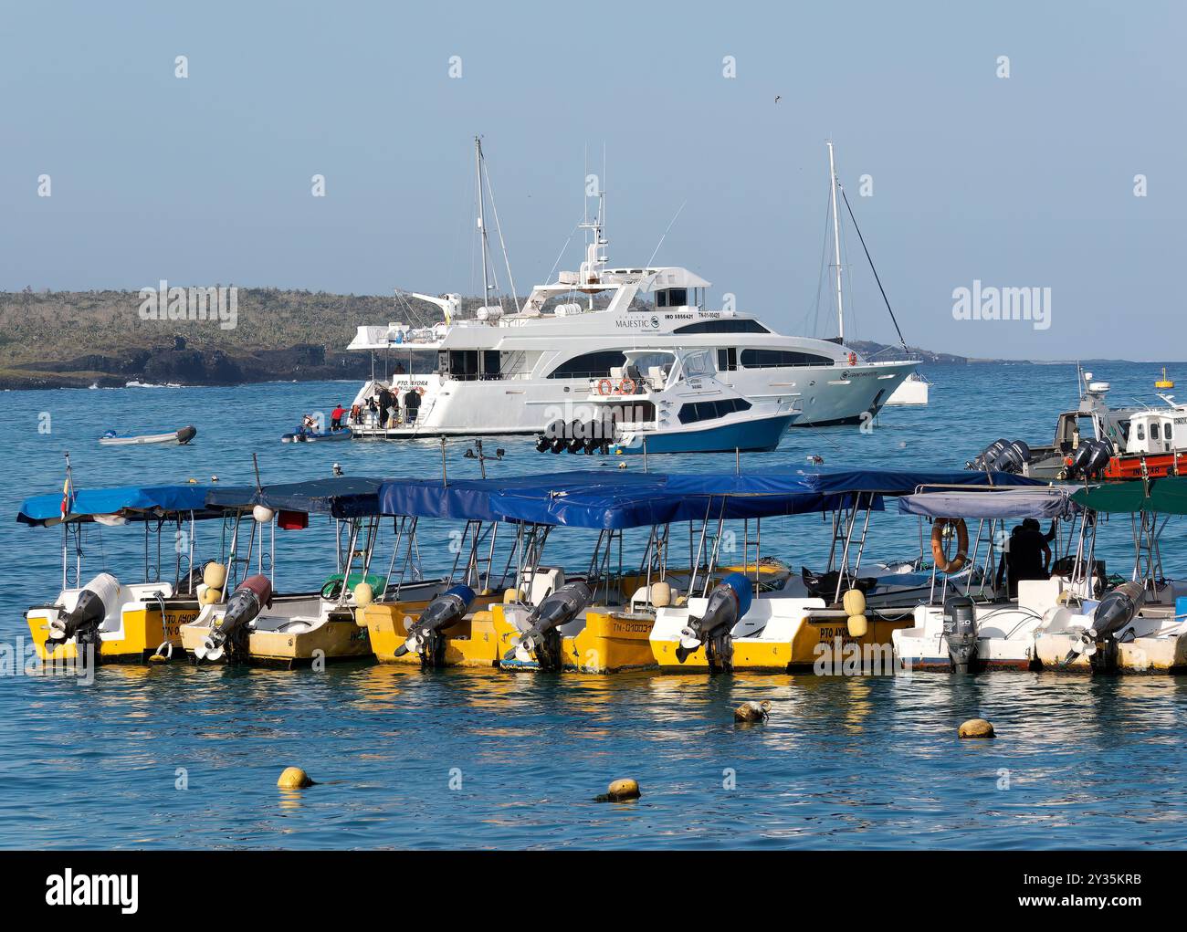 Bateaux, port, Puerto Ayora ville, Santa Cruz Island, Galápagos, Equateur, Amérique du Sud Banque D'Images