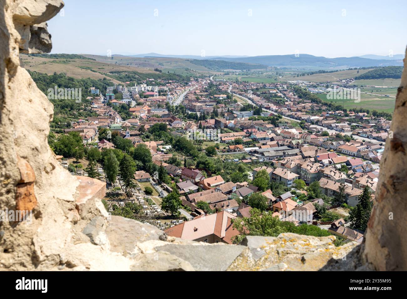 Vue de Rupea depuis la forteresse de Rupea, Royaume de Hongrie, Transylvanie, Roumanie Banque D'Images
