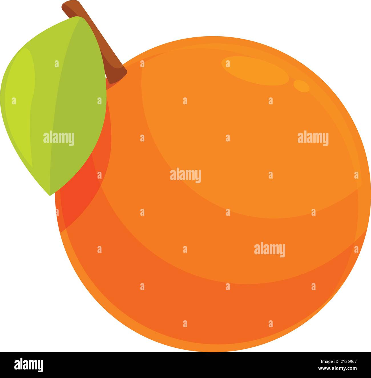 Fruit orange mûr avec sa feuille toujours attachée à la tige Illustration de Vecteur