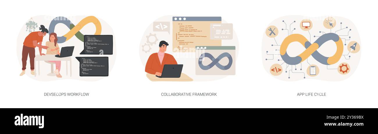 DevSecOps illustrations vectorielles de dessins animés isolées se Illustration de Vecteur